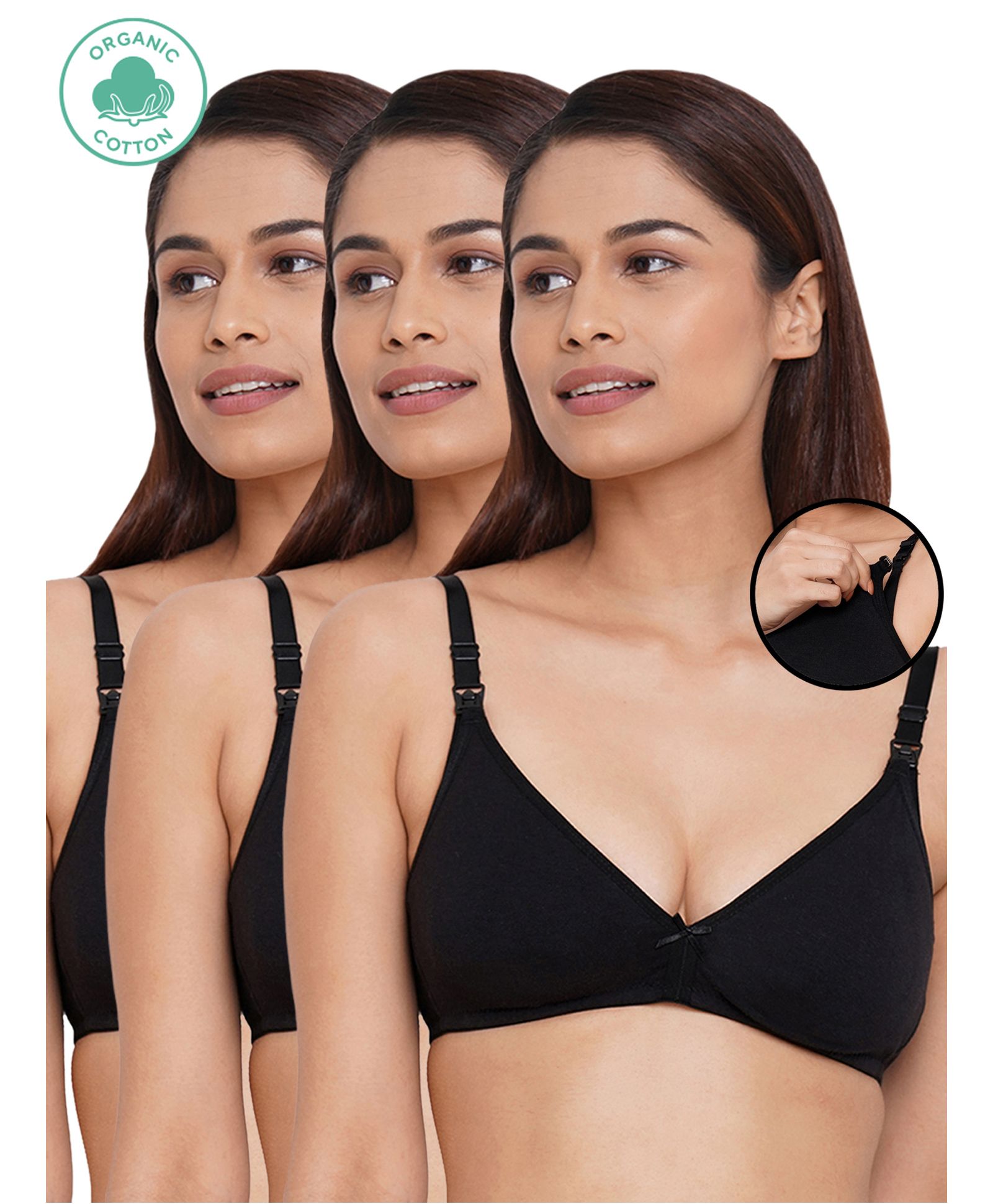 Inner Sense Pack Of 3 Organic Cotton Antimicrobial Solid Nursing Bra - Black-image-13