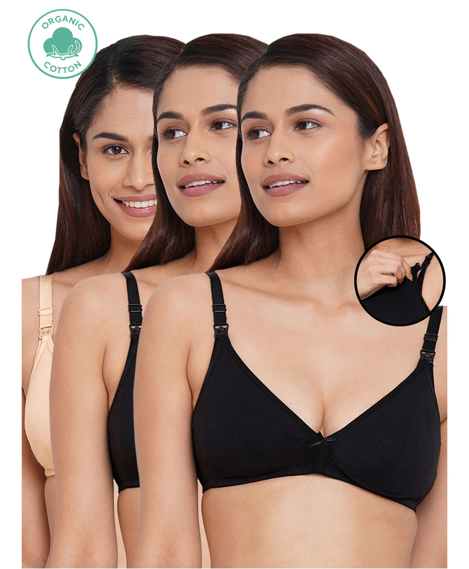 Inner Sense Pack Of 3 Organic Cotton Antimicrobial Solid Nursing Bra - Multi Colour-image-39