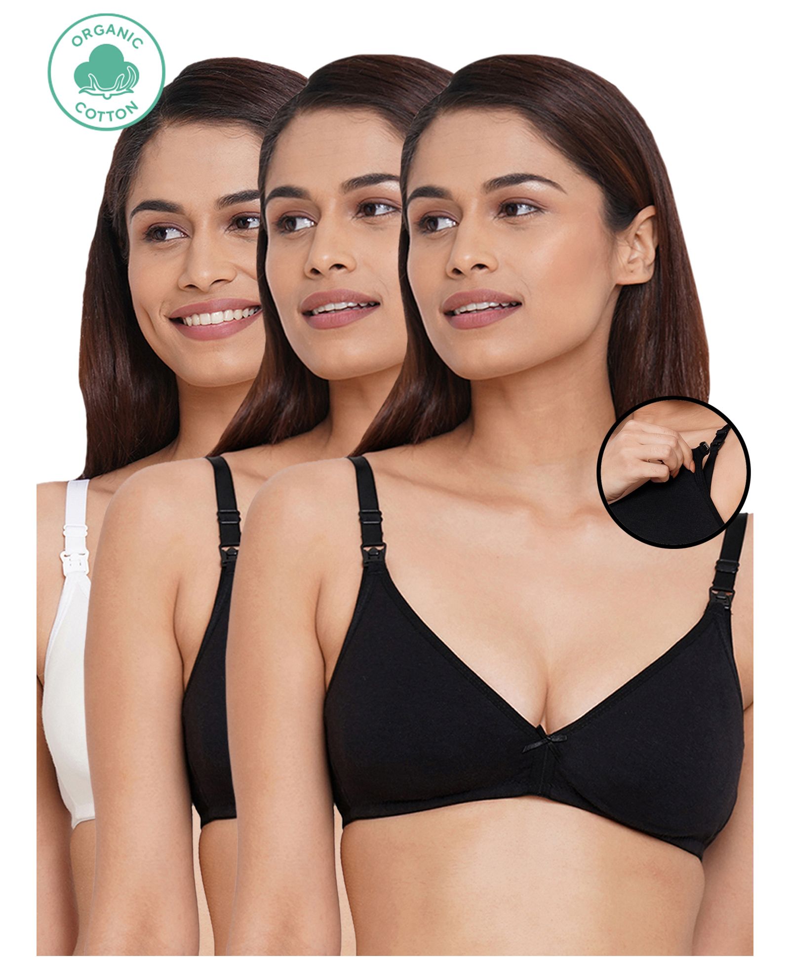 Inner Sense Pack Of 3 Organic Cotton Antimicrobial Solid Nursing Bra - Multi Colour-image-40