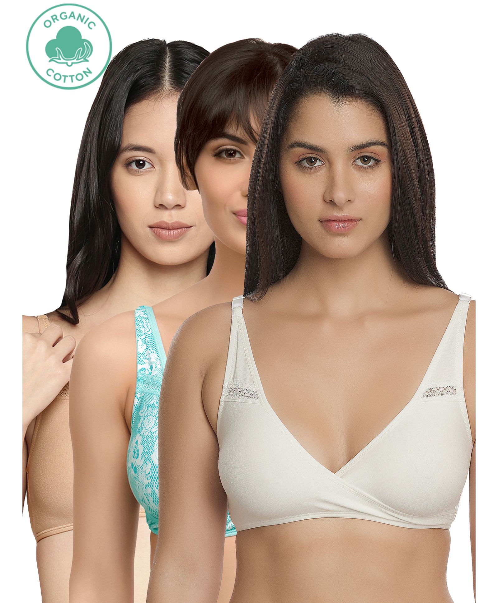 Inner Sense Pack Of 3 Floral Design Organic Cotton Antimicrobial Sleeping & Feeding Bra - Multi Color-picture-17