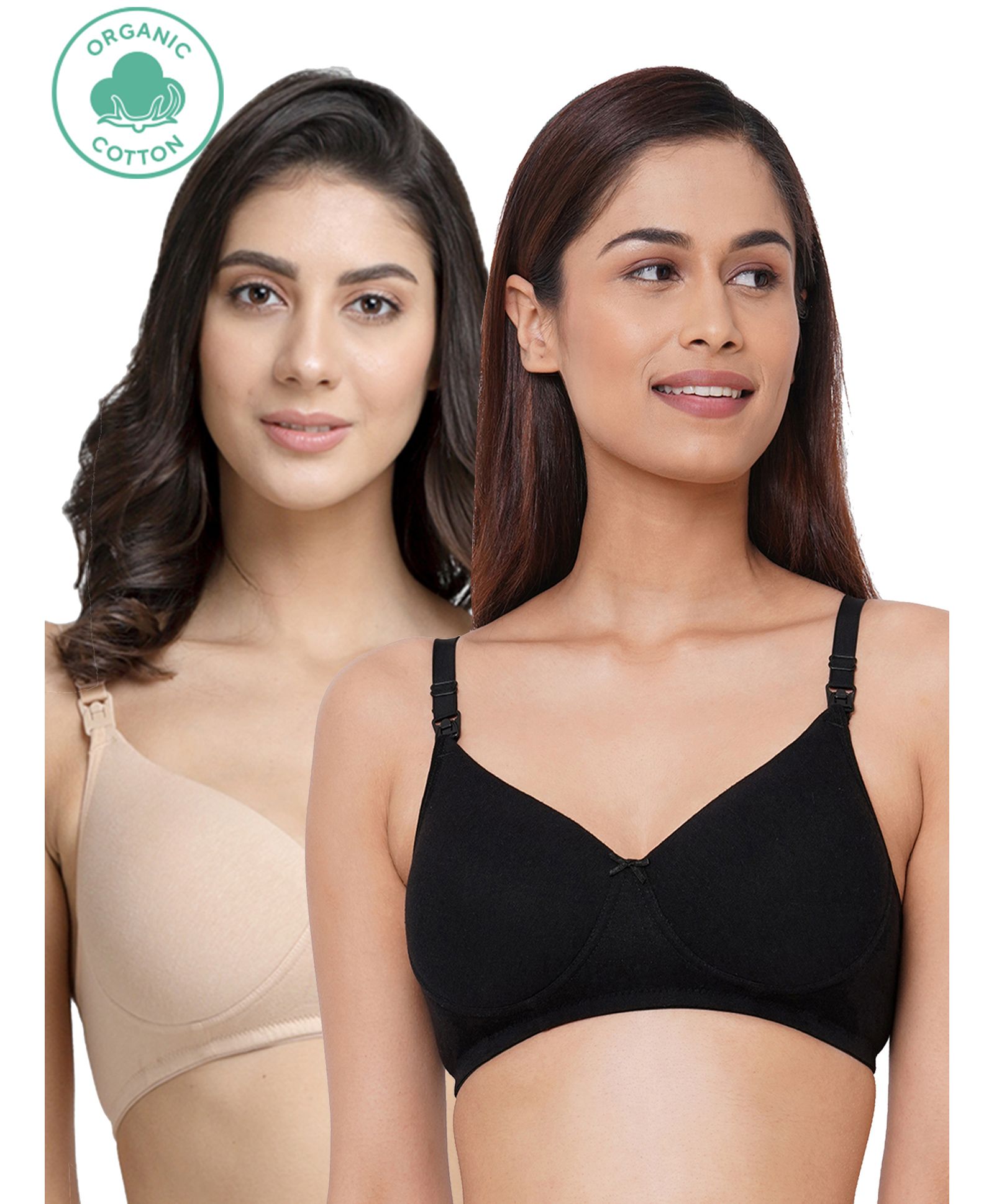 Inner Sense Pack Of 2 Organic Cotton Antimicrobial Padded Non Wired Feeding Bra - Black Beige-picture-28