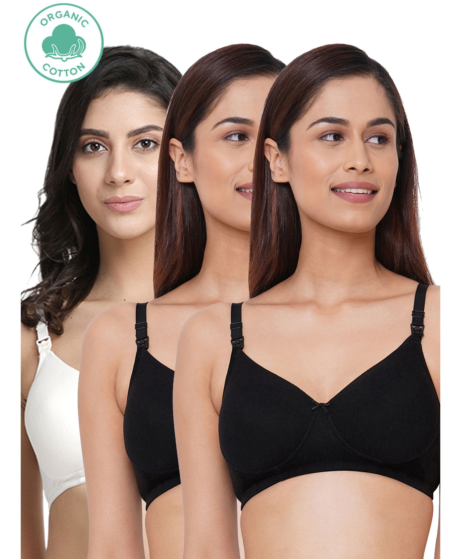 Inner Sense Pack Of 3 Solid Organic Cotton Antimicrobial Padded Non Wired Feeding Bra - Black-picture-23