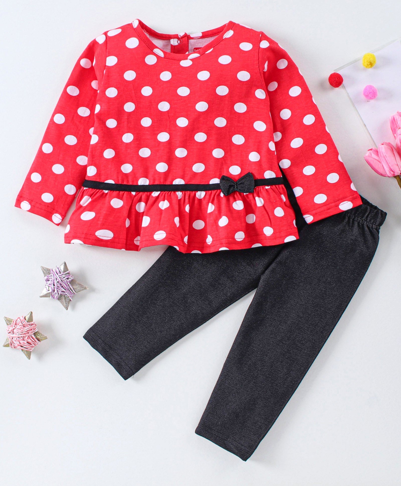 Polka Dot Top \u0026 Leggings Bow Applique 