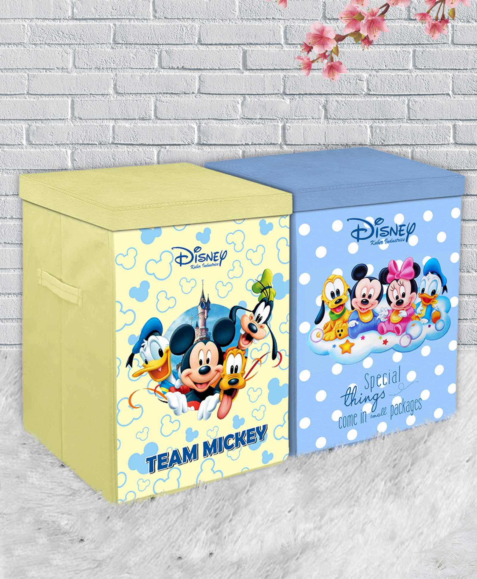 Disney By Kuber Mart Industries Disney Mickey Mouse Non Woven Fabric Storage Boxes Pack of 2 - Yellow Blue-picture-16