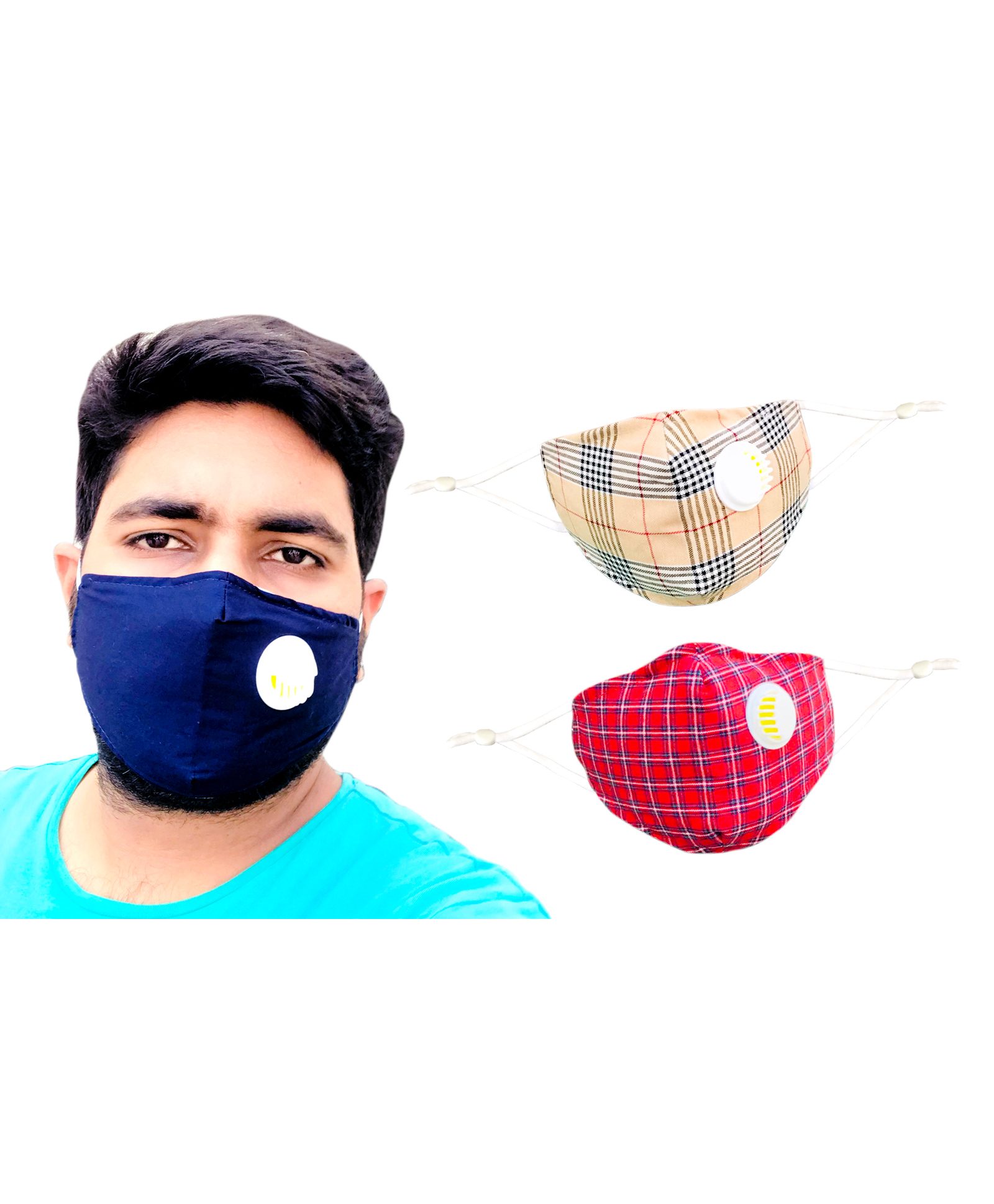 The Little Lookers Reusable & Washable Anti Pollution Face Mask PM 2.5 with Breathing Valve Beige Red - Pack of 2