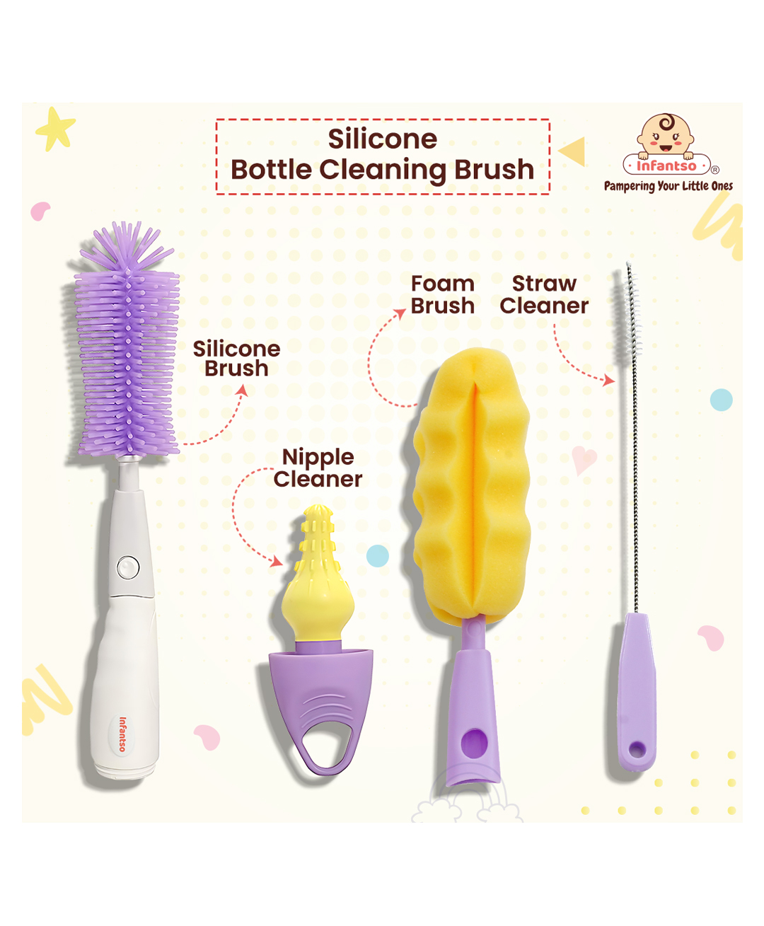 infantso U-grow Bottle Cleaning Brush Set of 3 - ROSE GOLD-picture-19