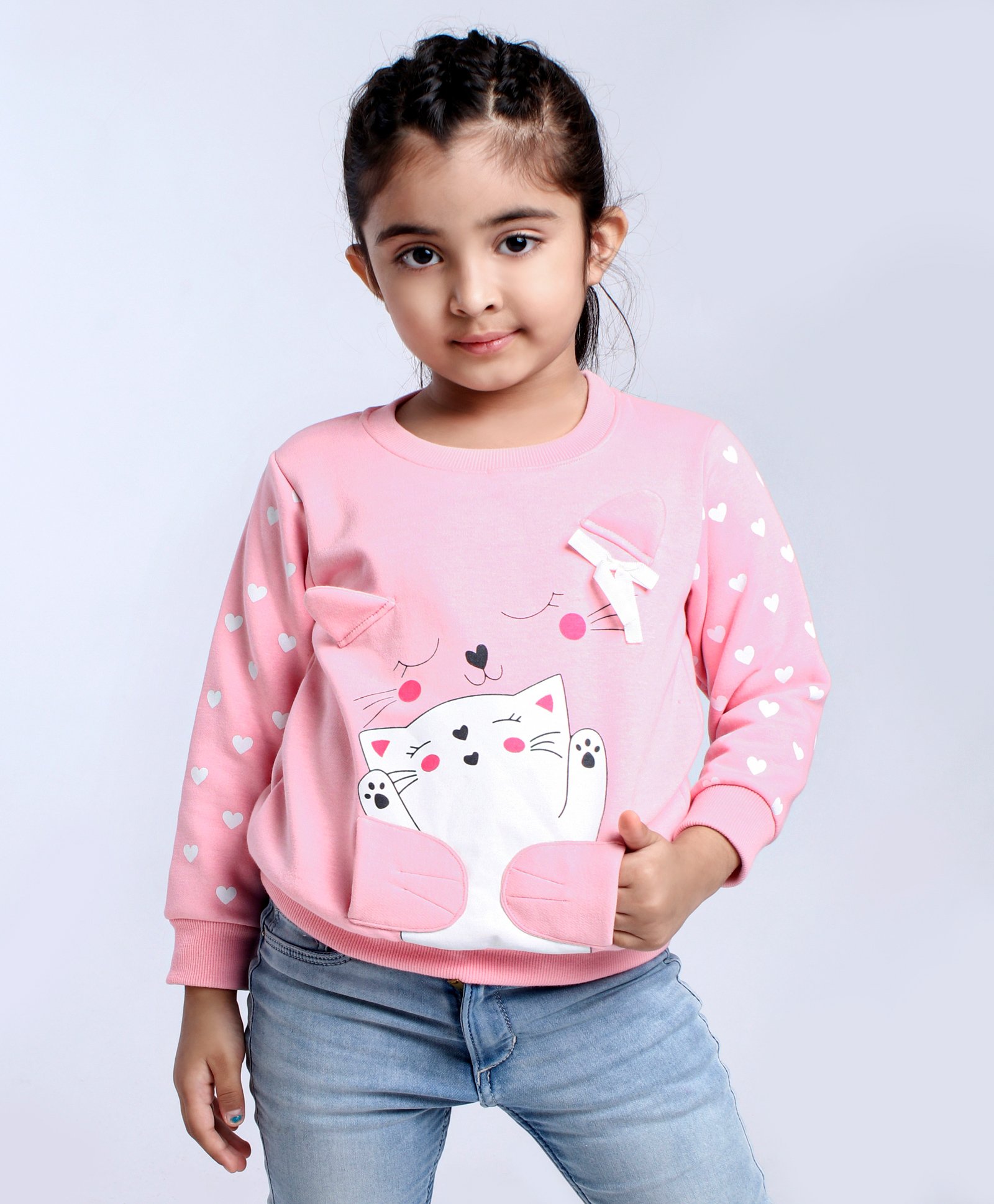 Babyoye Cotton Full Sleeves Sweatshirt Kitty Design - Light Pink-picture-15