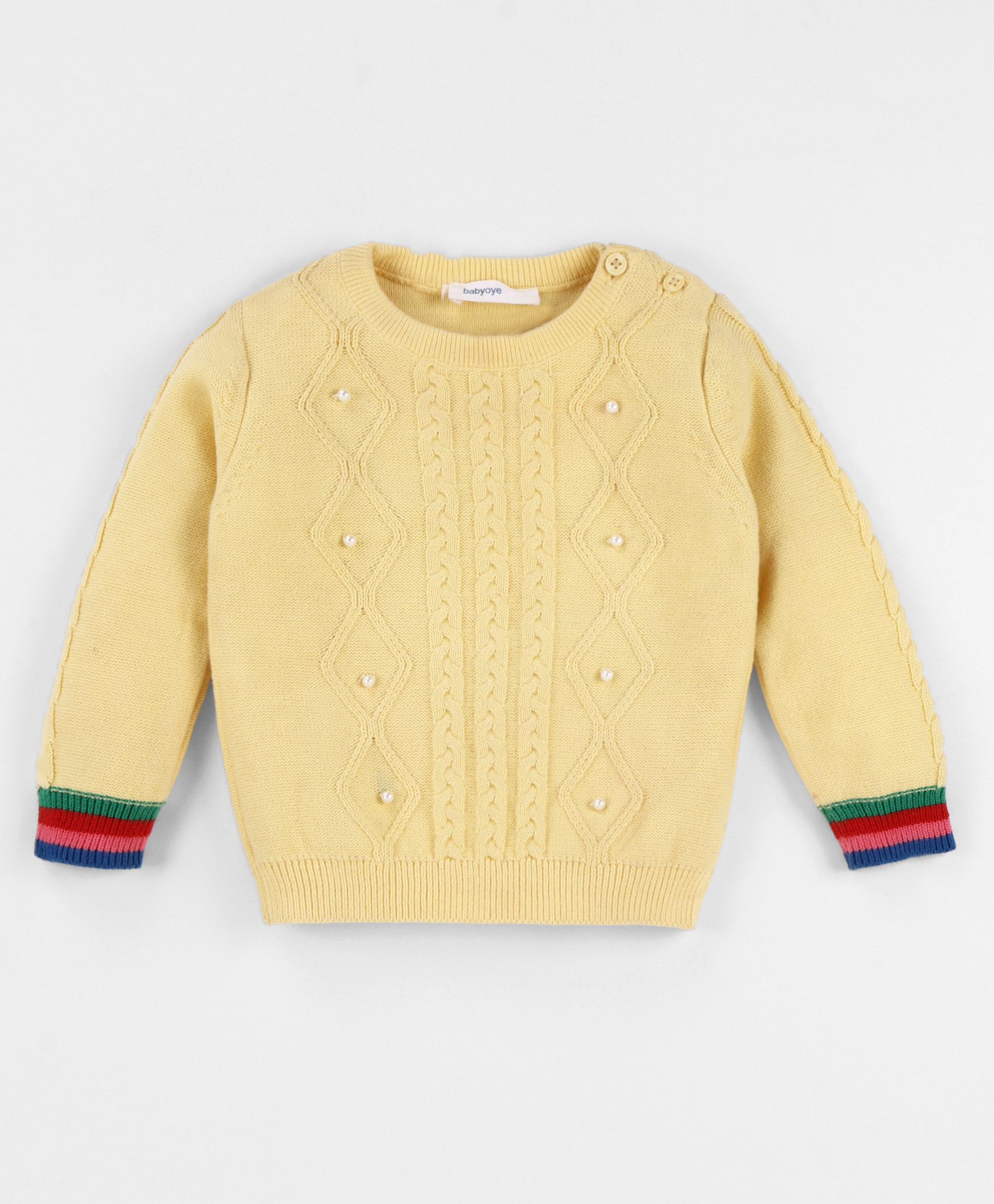 Babyoye Full Sleeve Cotton Pullover with Pom Pom - Yellow-image-42