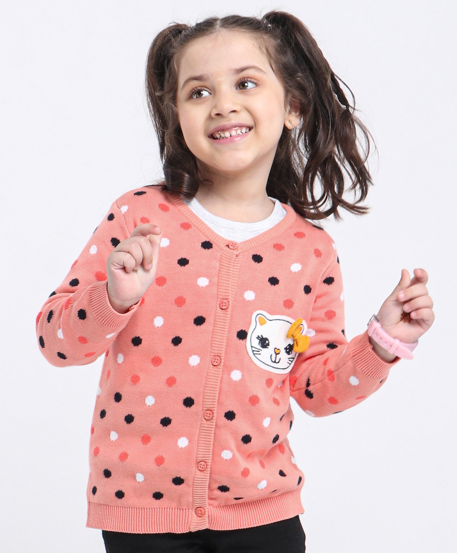 Babyoye Cotton Full Sleeves Polka Dot Sweater Kitty Patch - Light Pink-image-38
