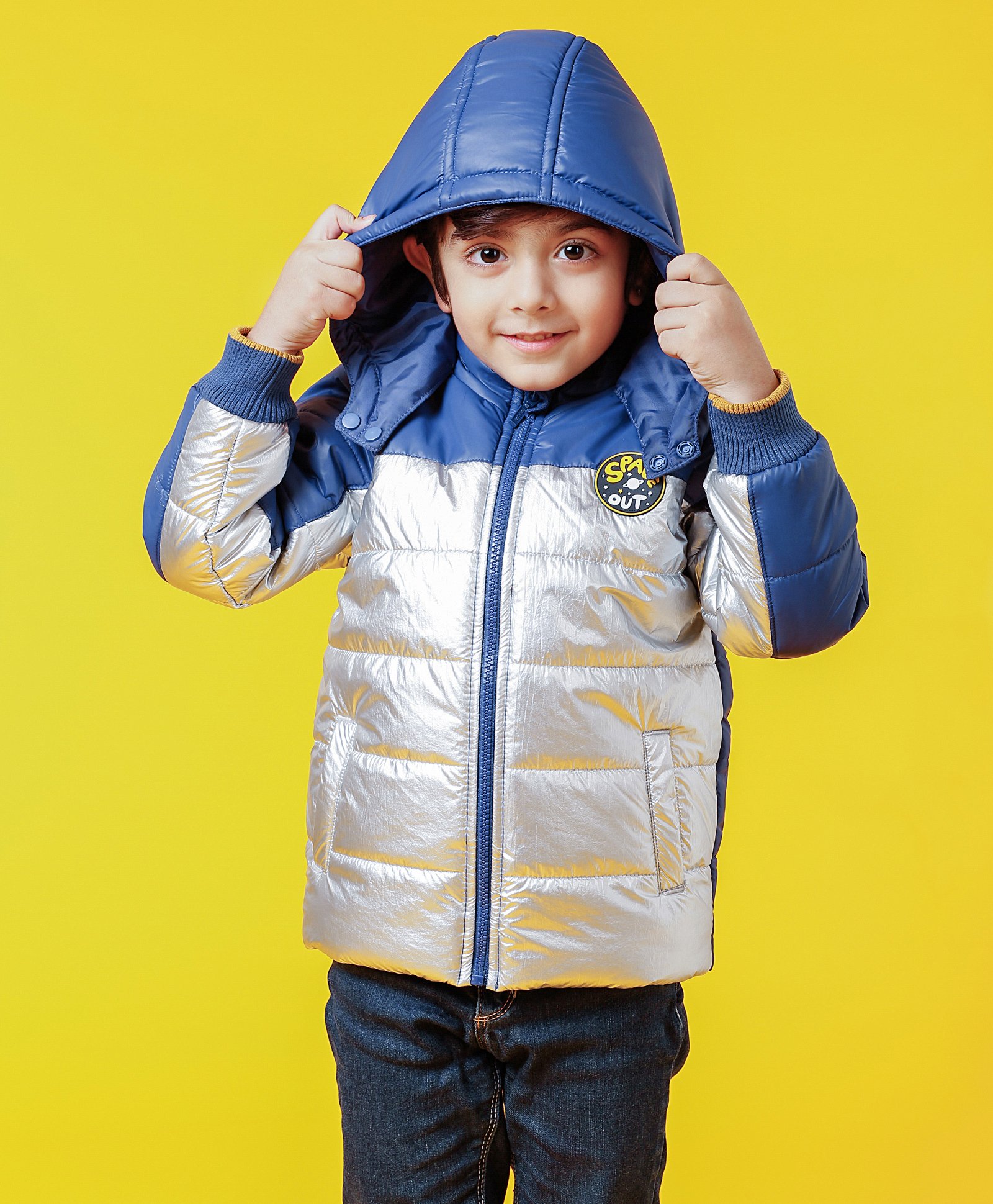 Babyhug Full Sleeves Padded Jacket - Blue-image-9