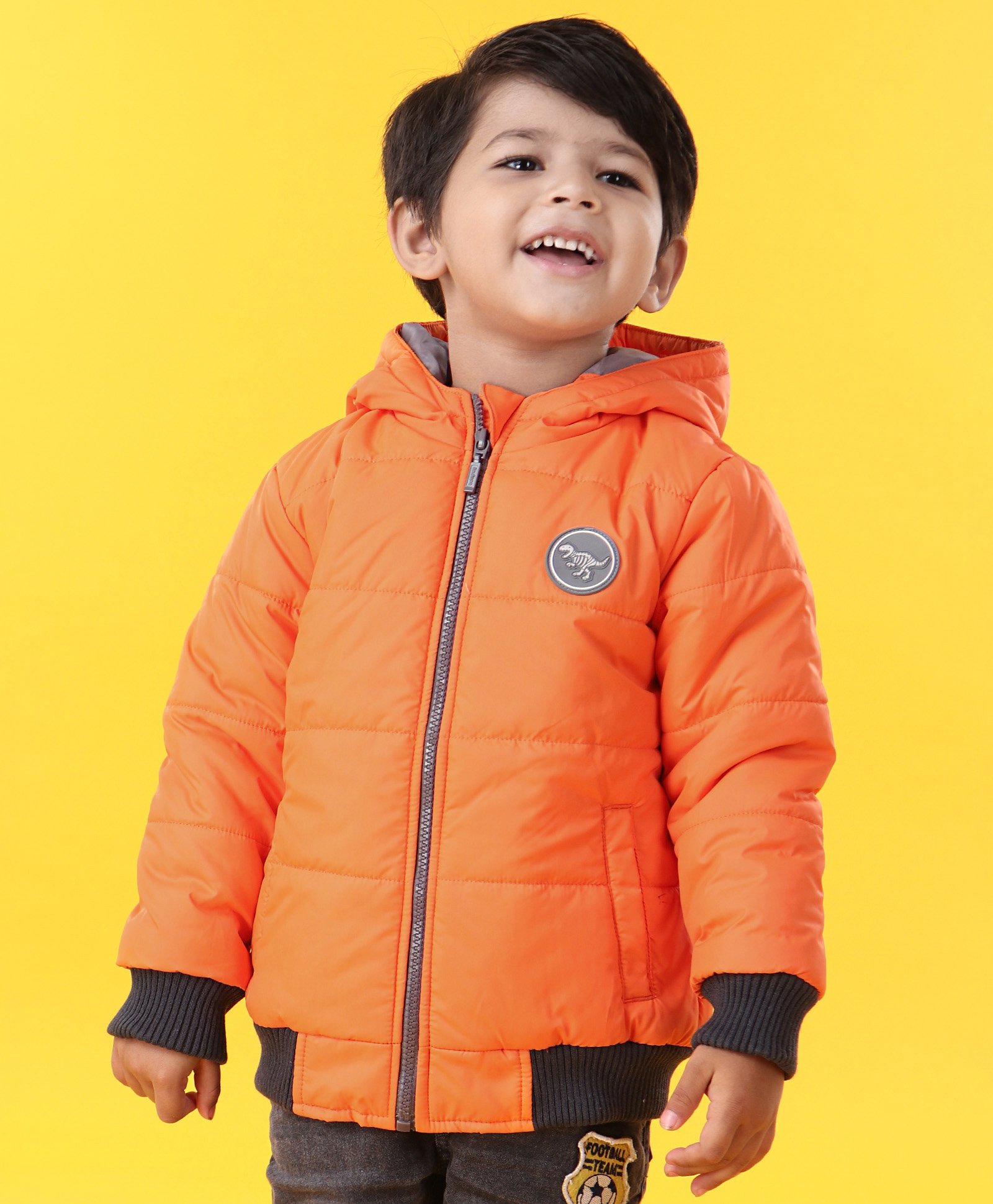 Babyhug Full Sleeves Hooded Padded Jacket - Orange-image-28