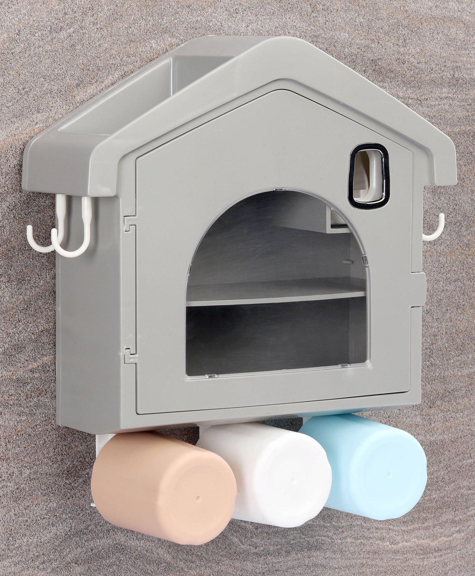fab n funky Multipurpose Bathroom Storage Cabinet With 3 Toothbrush Holder Cups- Dark Grey-picture-21