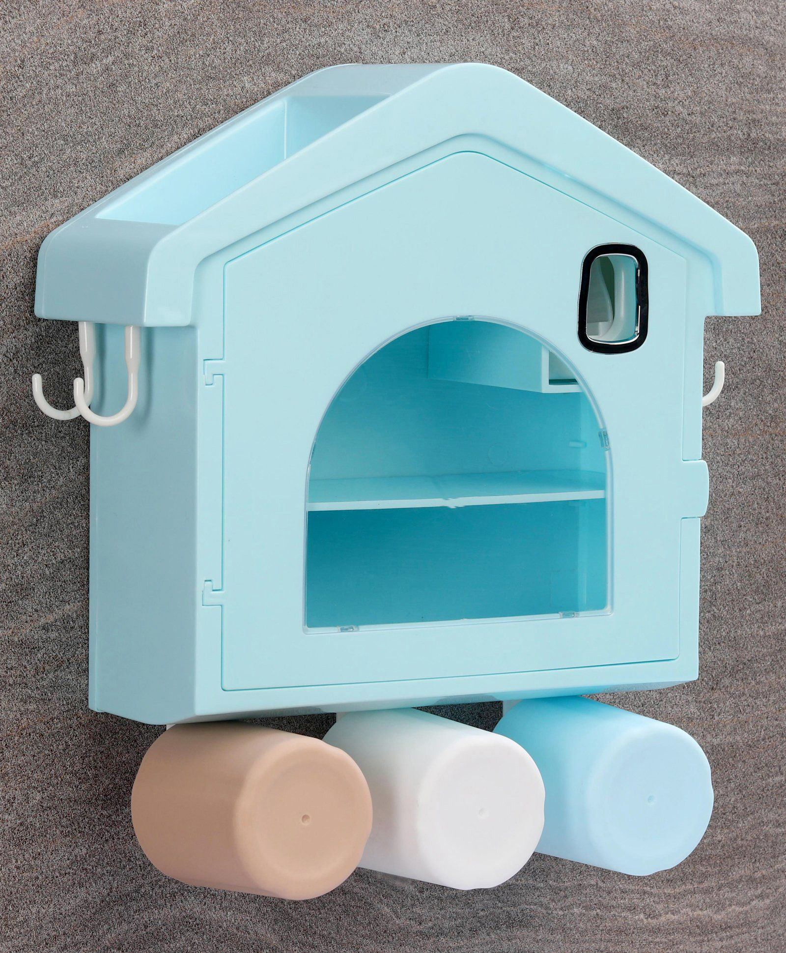 Multipurpose Bathroom Storage Cabinet With 3 Toothbrush Holder Cups- Blue-image-9
