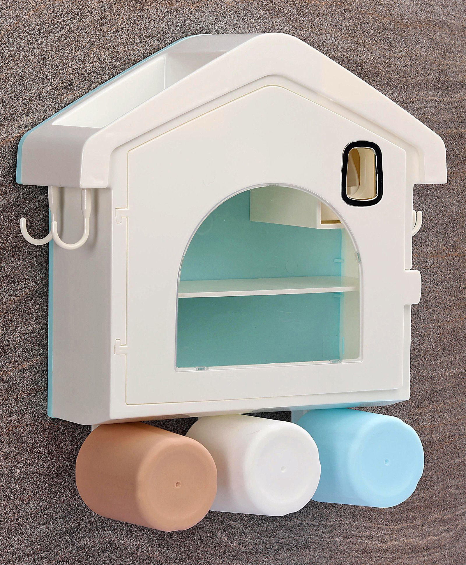 fab n funky Multipurpose Bathroom Storage Cabinet With 3 Toothbrush Holder Cups- White-picture-20