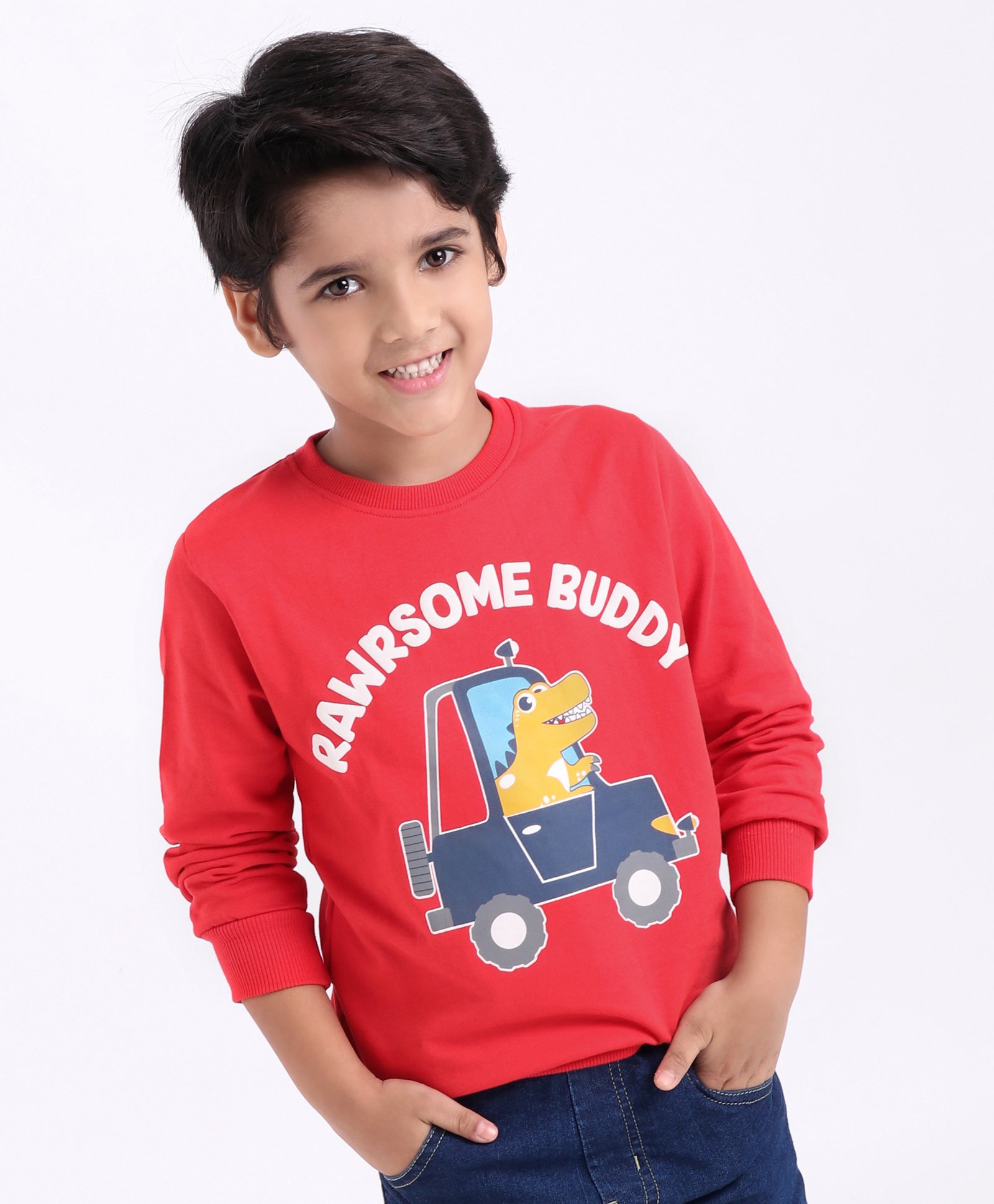 Babyhug Full Sleeves Printed Sweatshirt - Red-image-37
