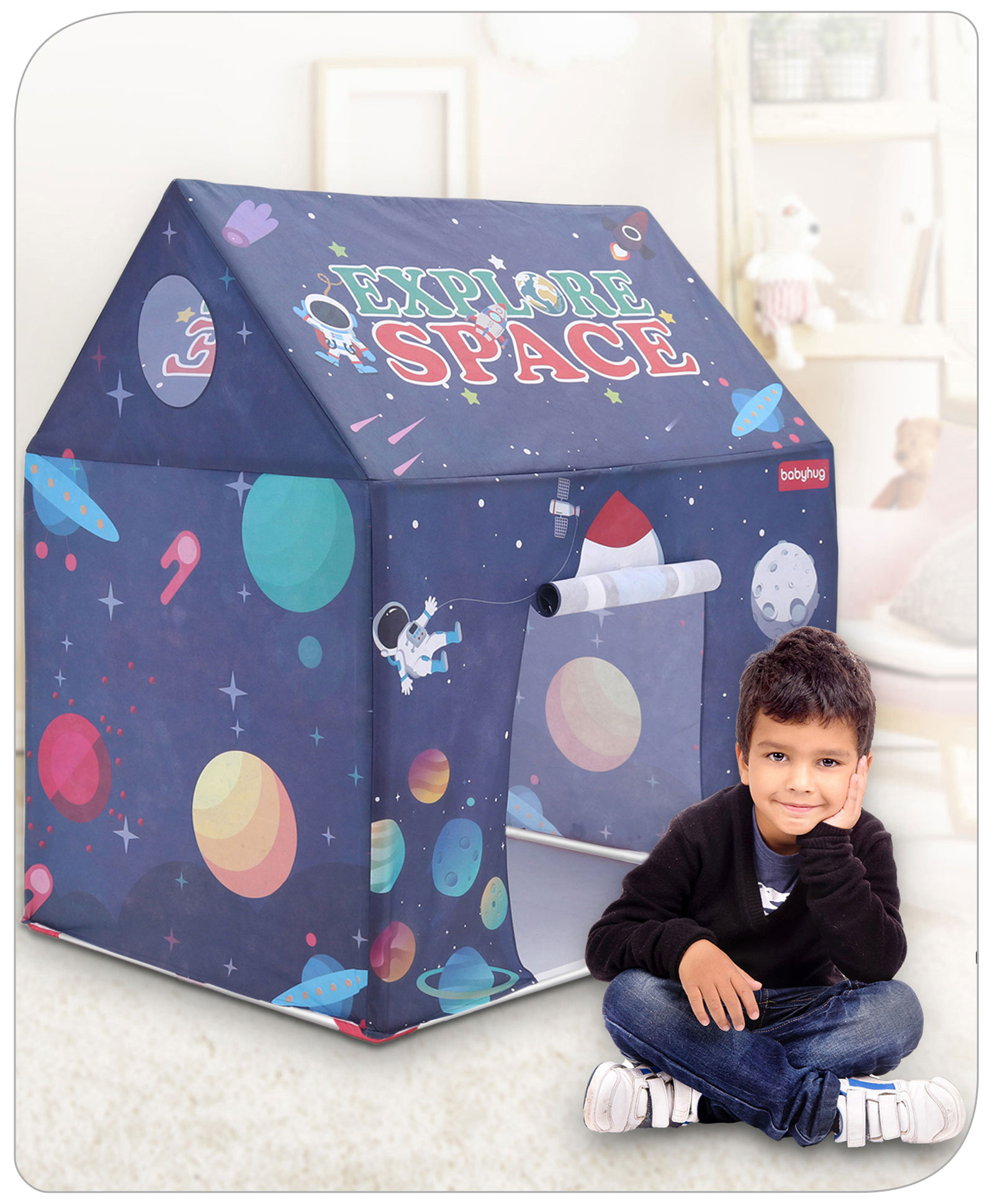 Babyhug Playtime Explore Space Foldable Tent House - Blue-image-45