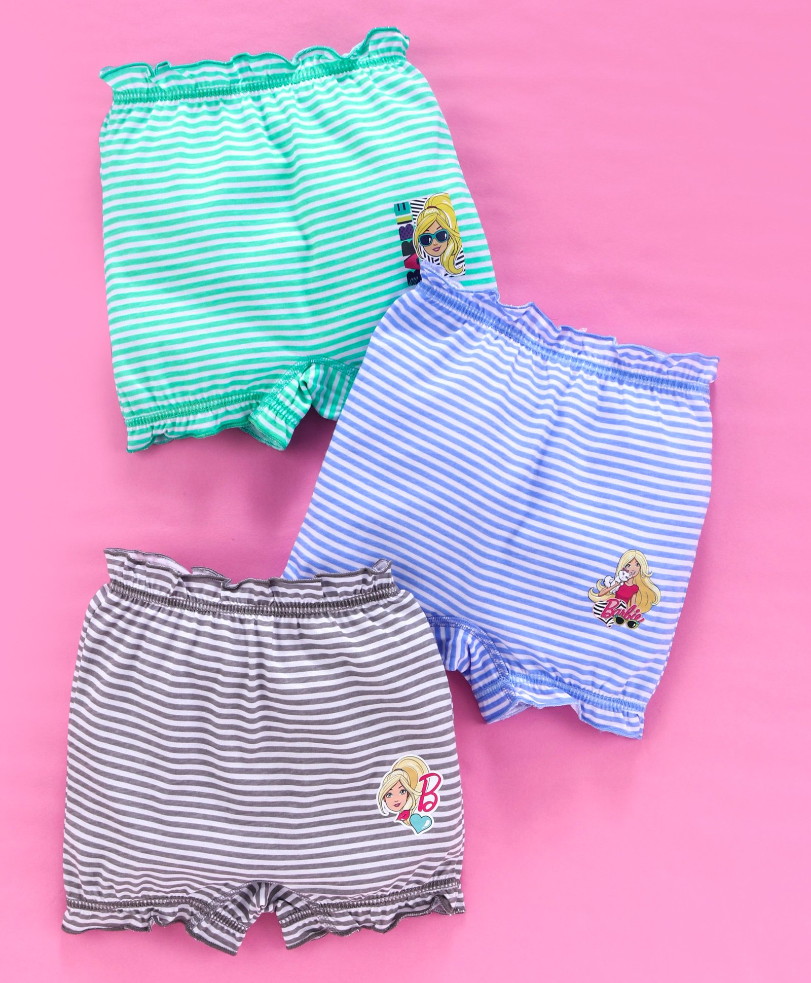 Red Rose Striped Bloomers with Barbie Print Pack of 3 - Multicolour-picture-10