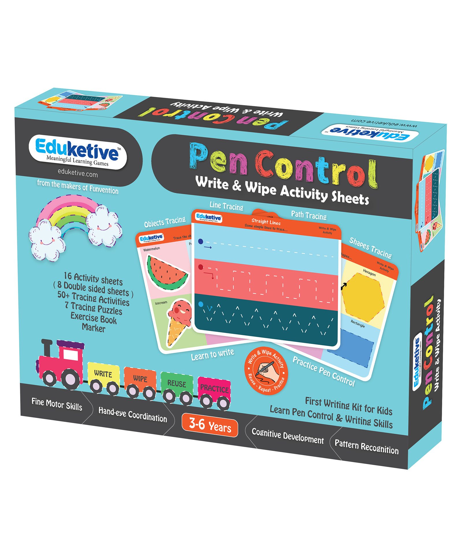 Eduketive Pen Control Write & Wipe Reusable Activity Sheet - Multicolour-image-15