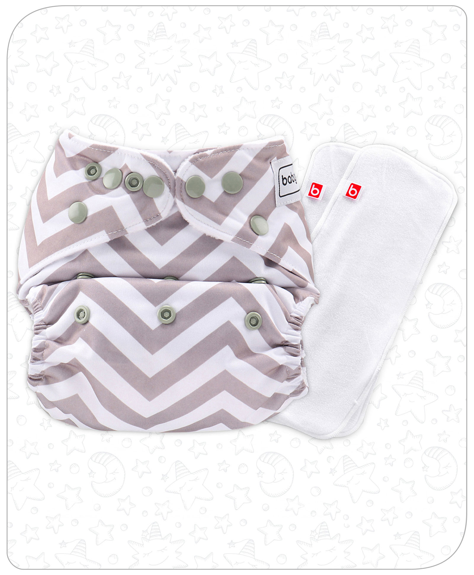 Babyhug Reusable Cloth Diaper With SmartDry Inserts - White Grey