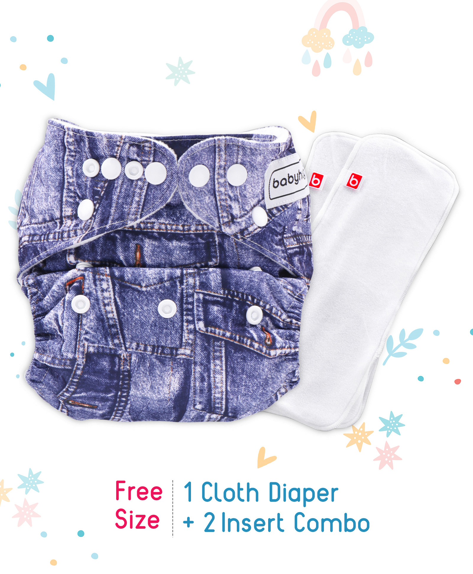 Babyhug Reusable Cloth Diaper With SmartDry Inserts - Blue