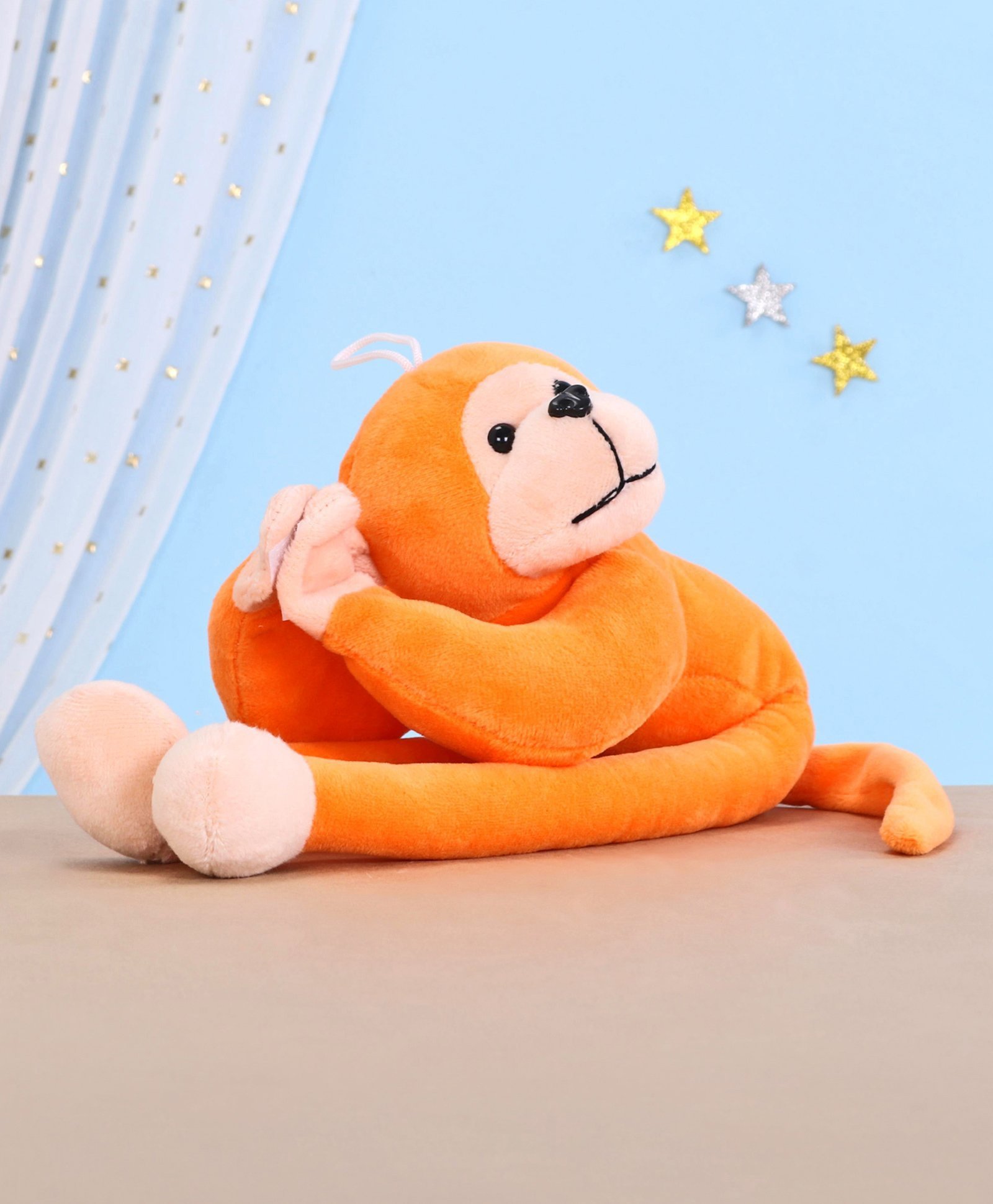 Toytales Namaste Monkey Soft Toy Orange - Length 35 cm-image-3