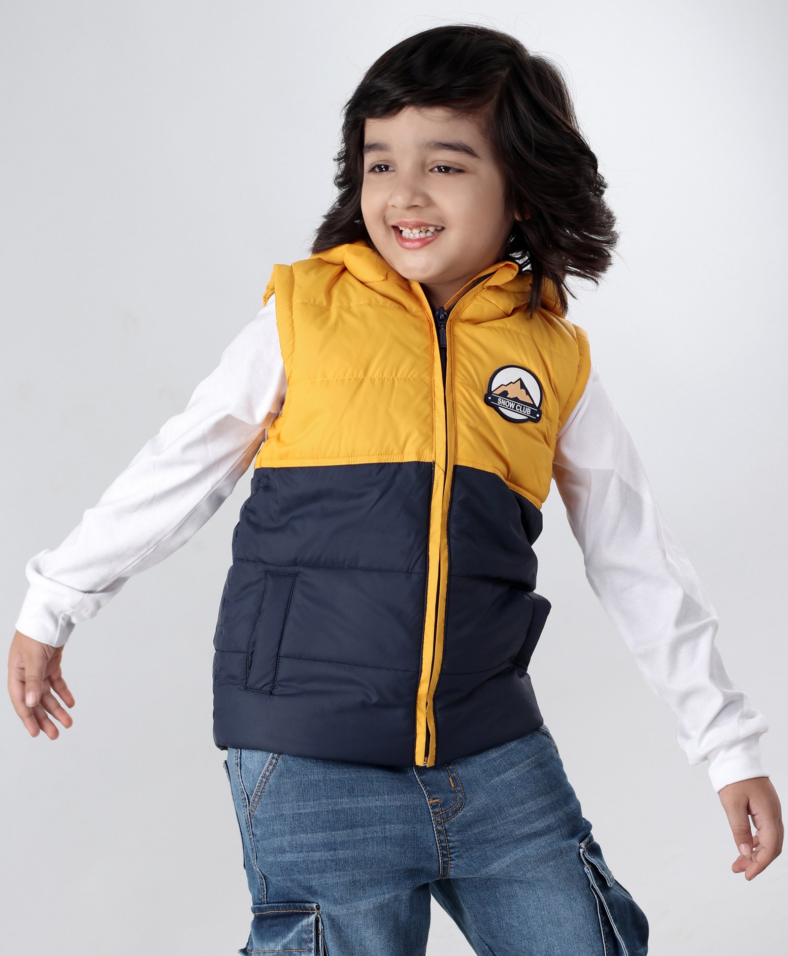 Babyhug Sleeveless Hooded Jacket - Yellow-image-1