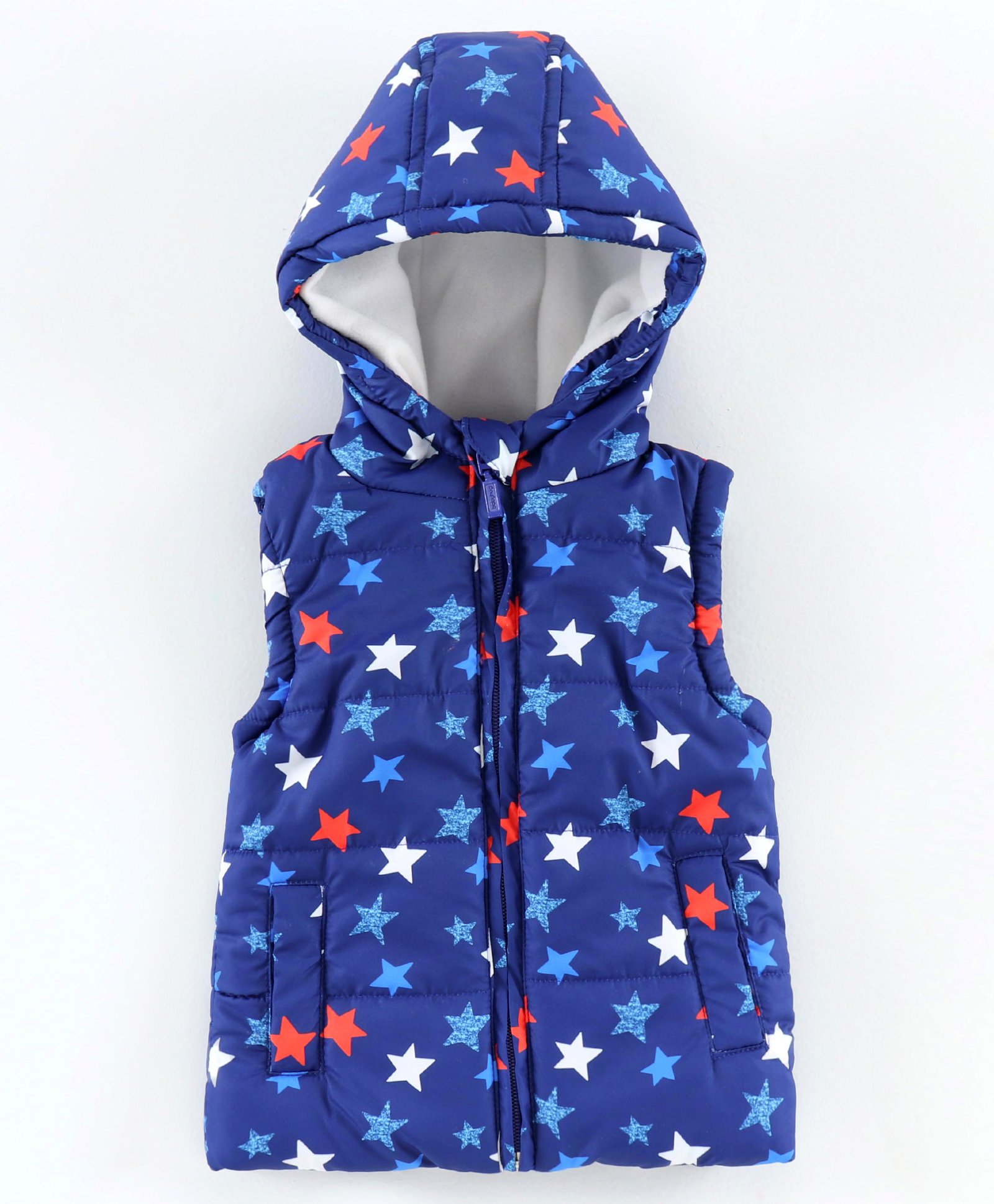 Babyhug Sleeveless Jacket with Hood Star Print - Blue-image-41