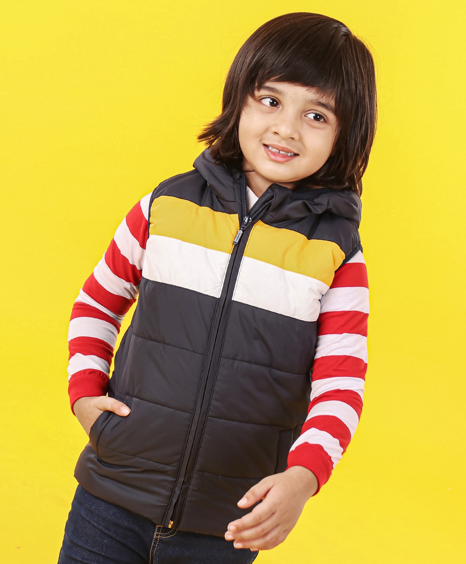 Babyhug Sleeveless Striped Jacket - Navy Blue-image-3