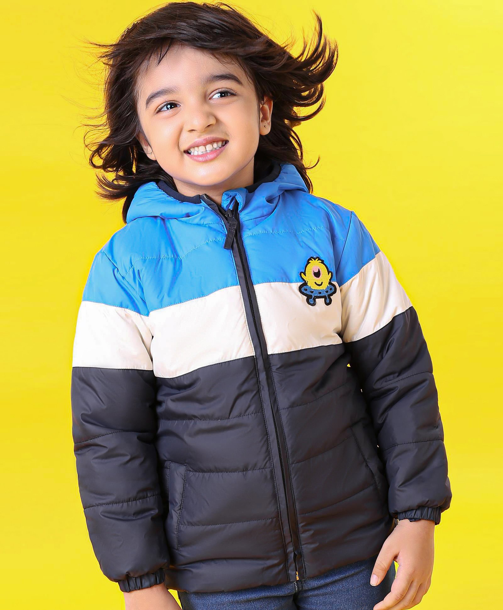 Babyhug Full Sleeves Hooded Jacket Alien Patch - Blue-image-1