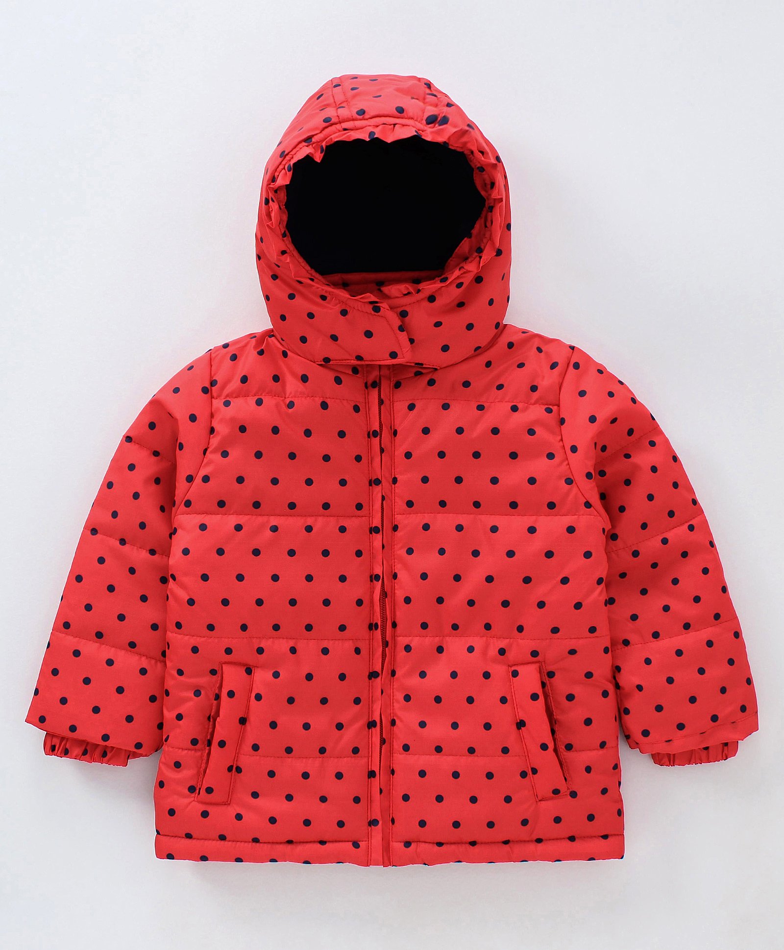 Babyhug Full Sleeves Hooded Padded Jacket Dot Print - Red-image-36
