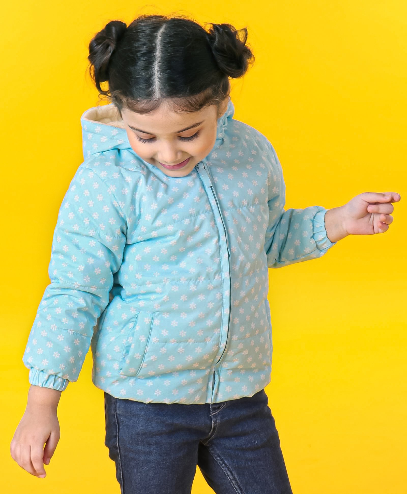 Babyhug Full Sleeves Hooded Jacket Snow Flakes Print - Blue-image-10