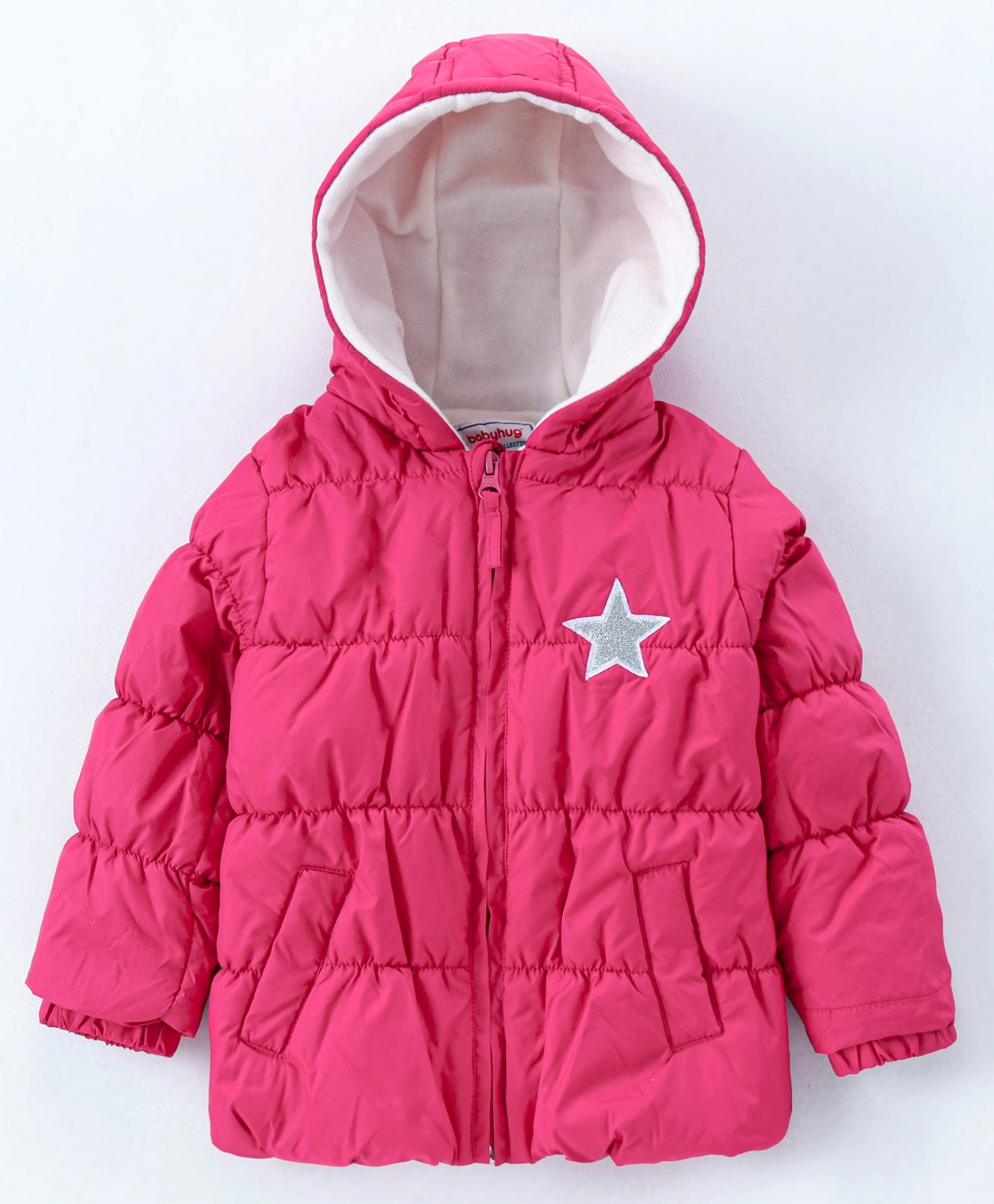 Babyhug Full Sleeves Hooded Padded Jacket - Pink-image-32