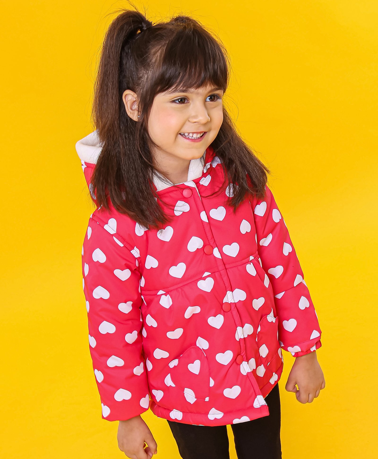 Babyhug Full Sleeves Hooded Jacket Heart Print - Red-picture-10