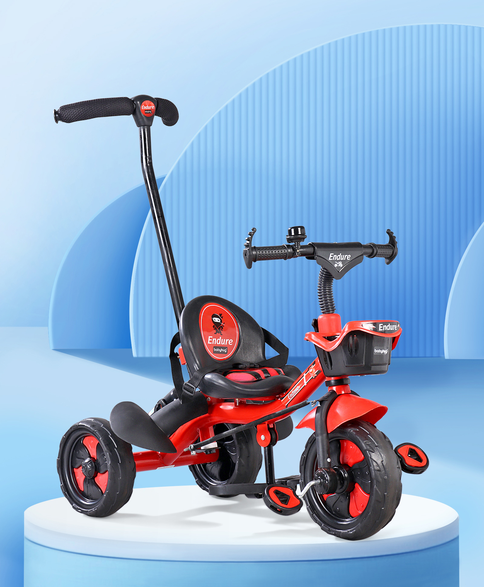 Babyhug Plug & Play Endure Tricycle with Parental Push Handle & Storage Basket - Red-image-20