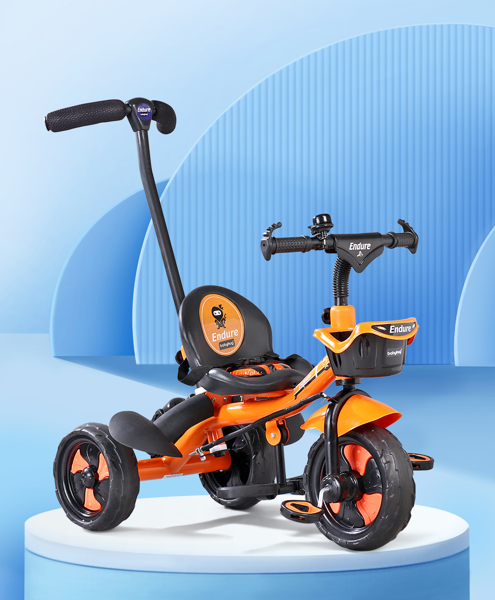 Babyhug Plug & Play Endure Tricycle with Parental Push Handle & Storage Basket - Orange-image-3