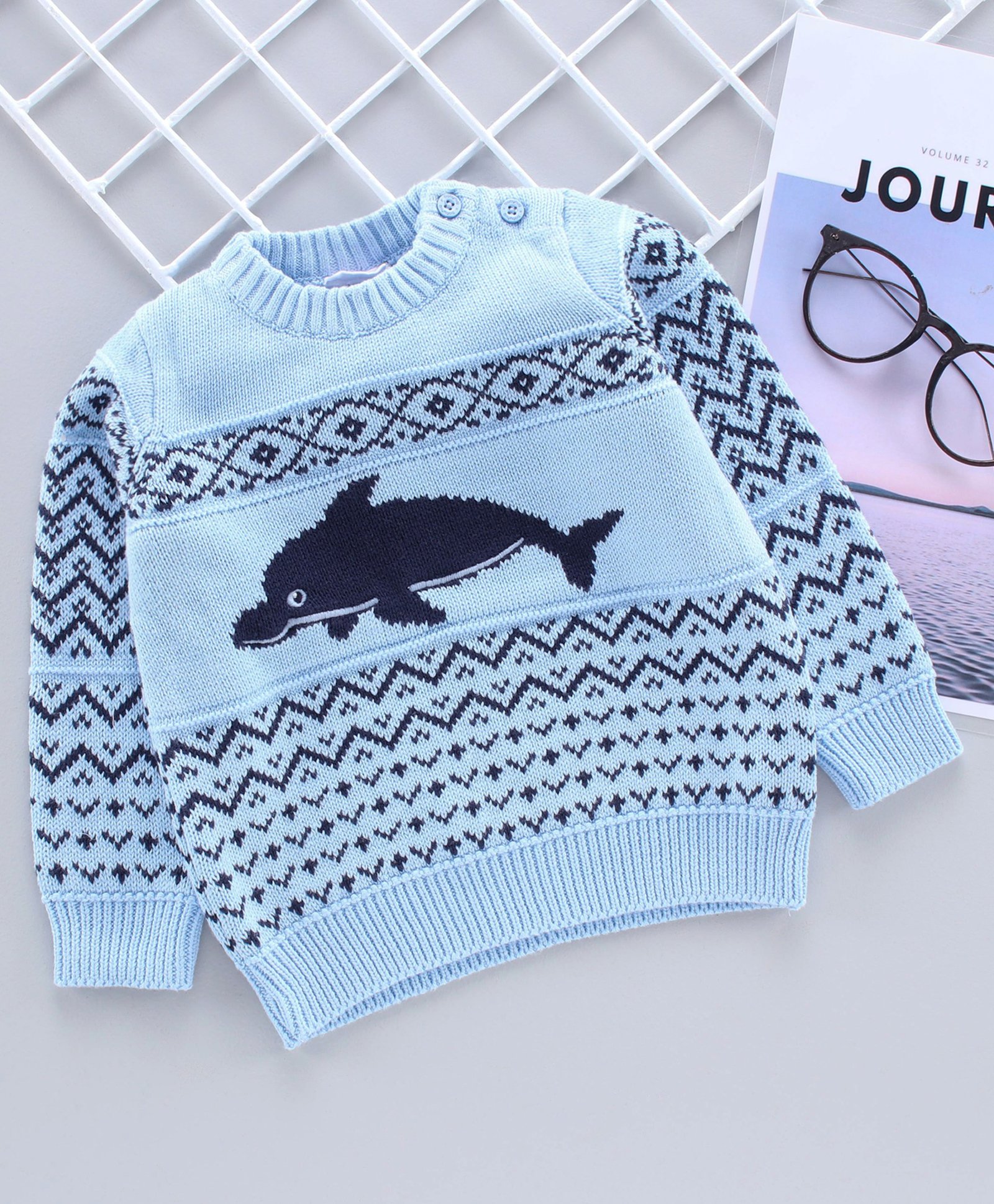 Babyhug Full Sleeves Sweater Text Print - Blue-image-22