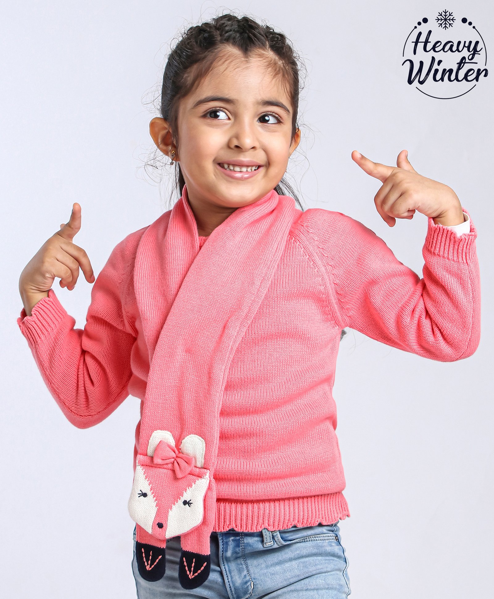 Babyoye Full Sleeves Pullover Sweater with Shawl Animal Design - Pink-picture-21