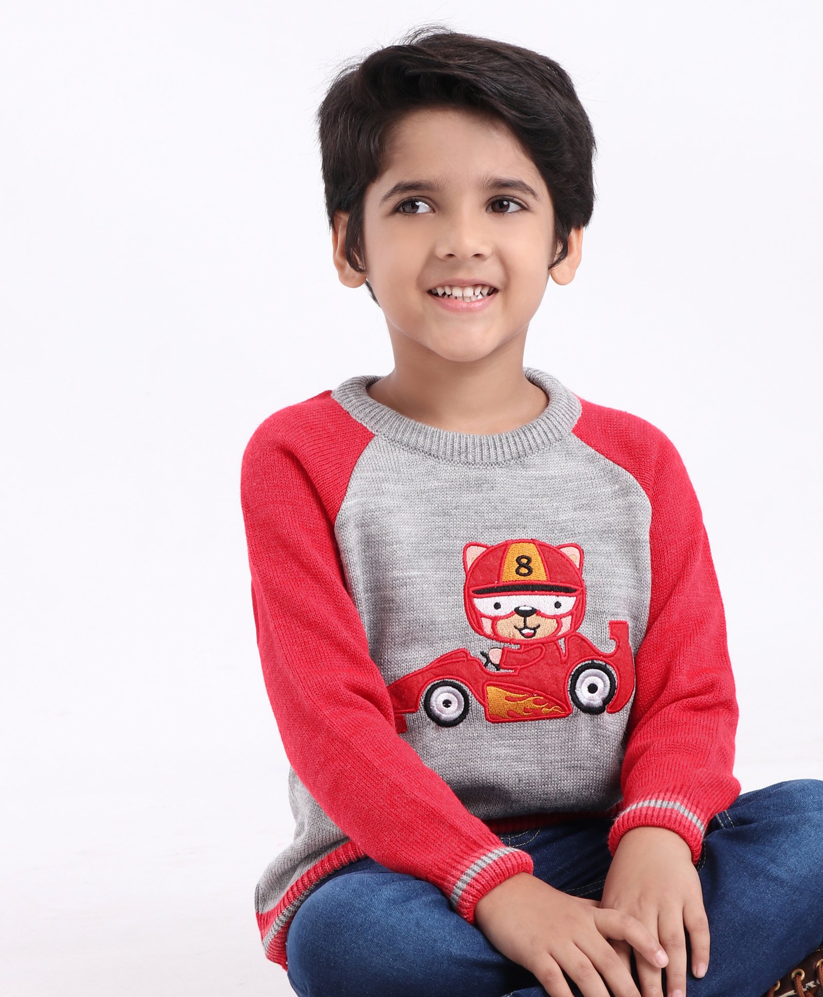 Babyhug Full Sleeves Pullover Sweater - Red Grey-image-30