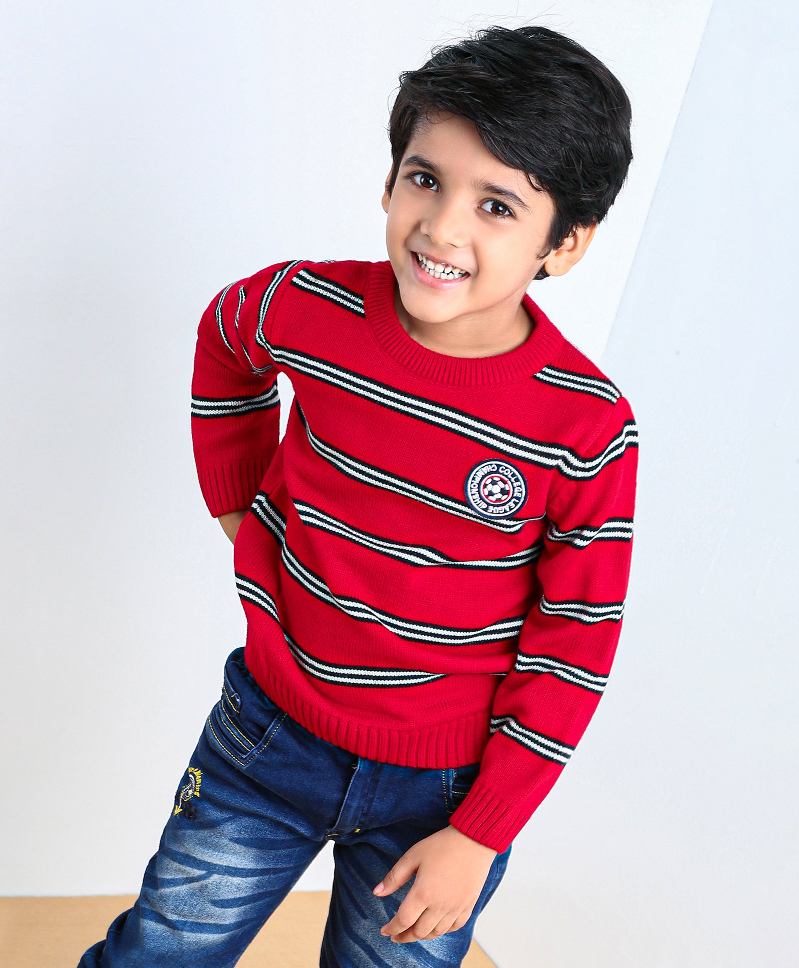 Babyhug Full Sleeves Pullover Striped Sweater - Red-image-11