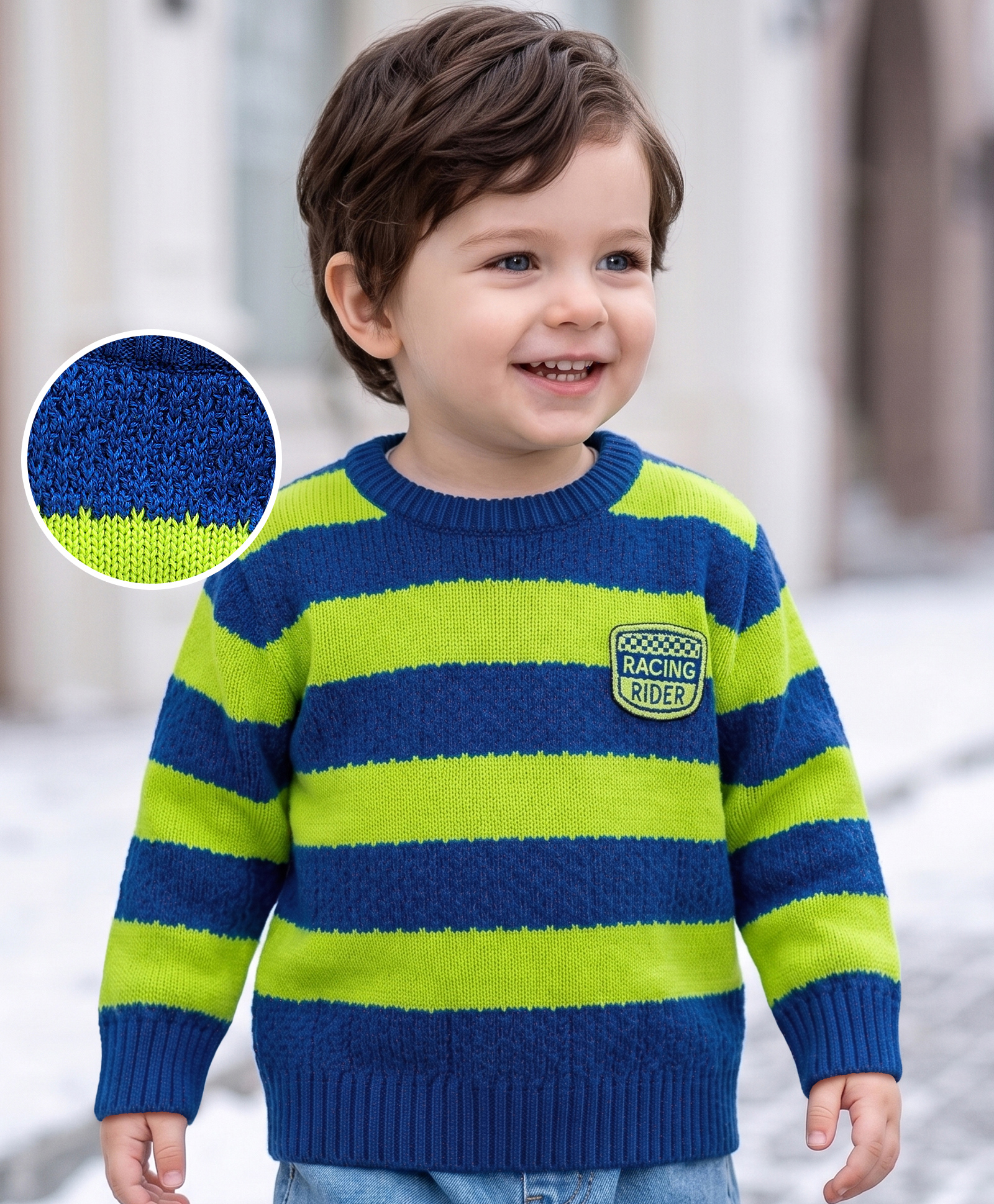Babyoye Full Sleeves Pullover Sweater Striped - Blue & Green-image-49