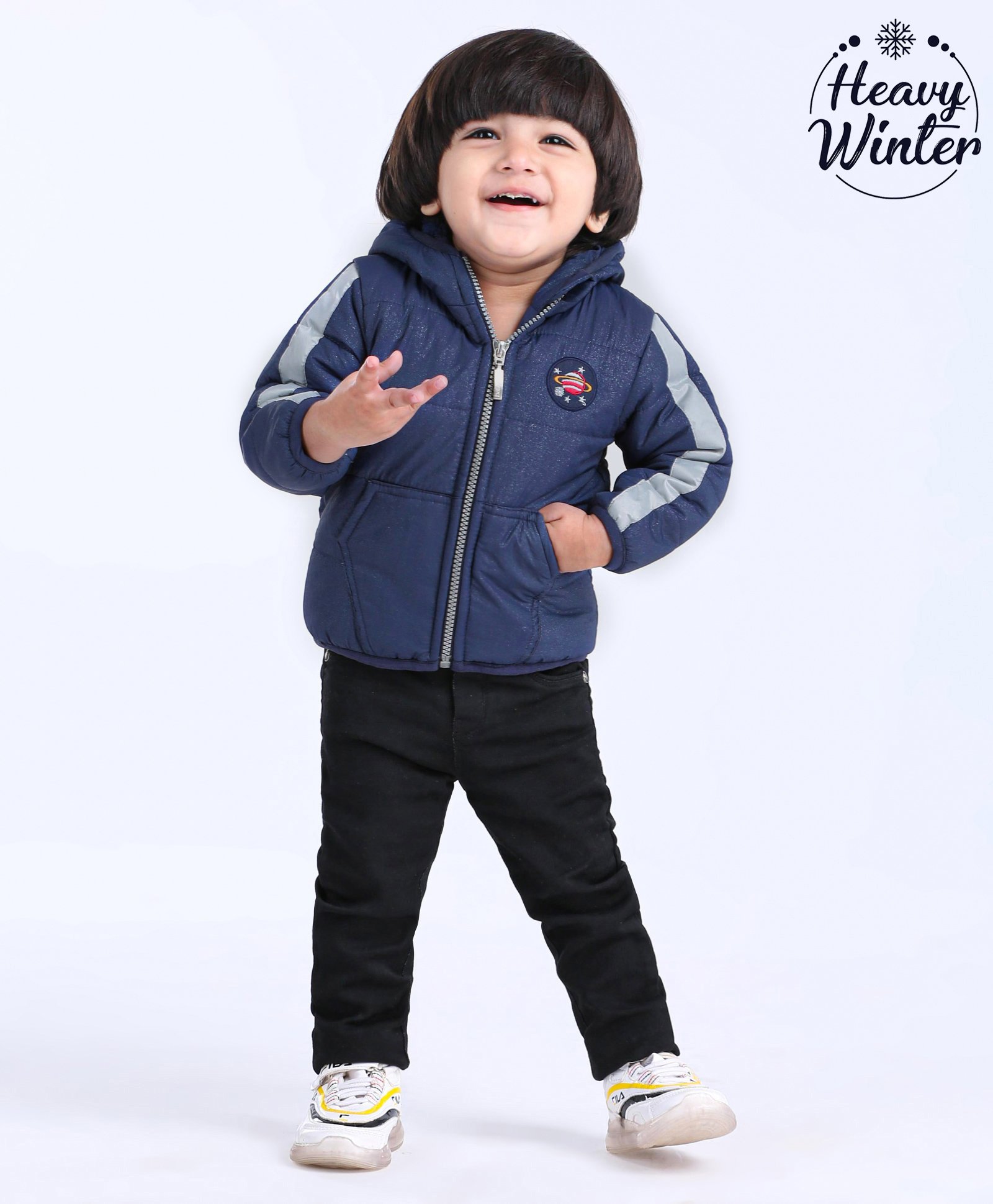Babyoye Full Sleeves Hooded Padded Jacket Planet Embroidery - Blue-picture-20