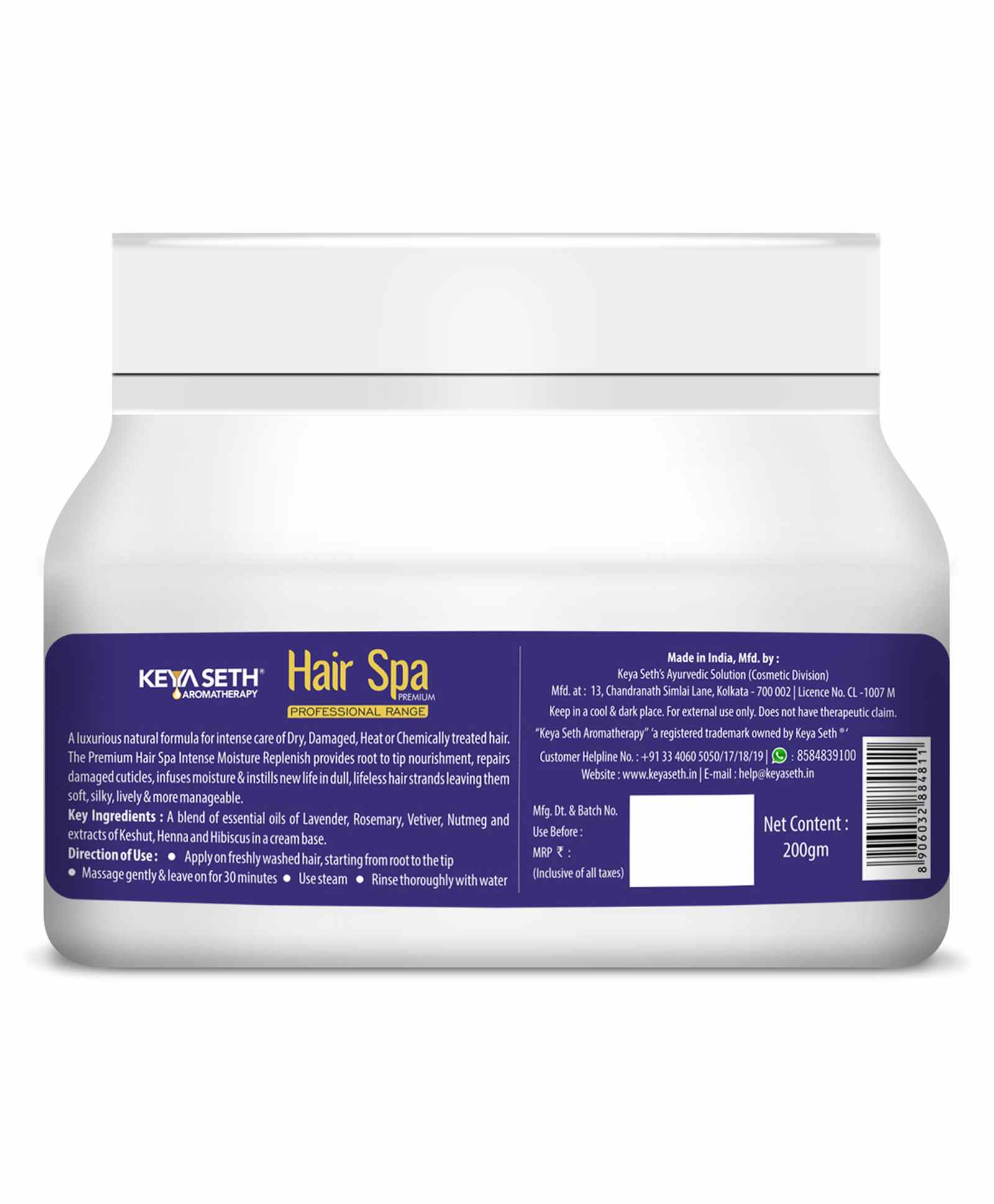Keya Seth Professional Hair Spa Premium Intense Moisture Replenish - 200 gm  Online in India, Buy at Best Price from  - 9277053