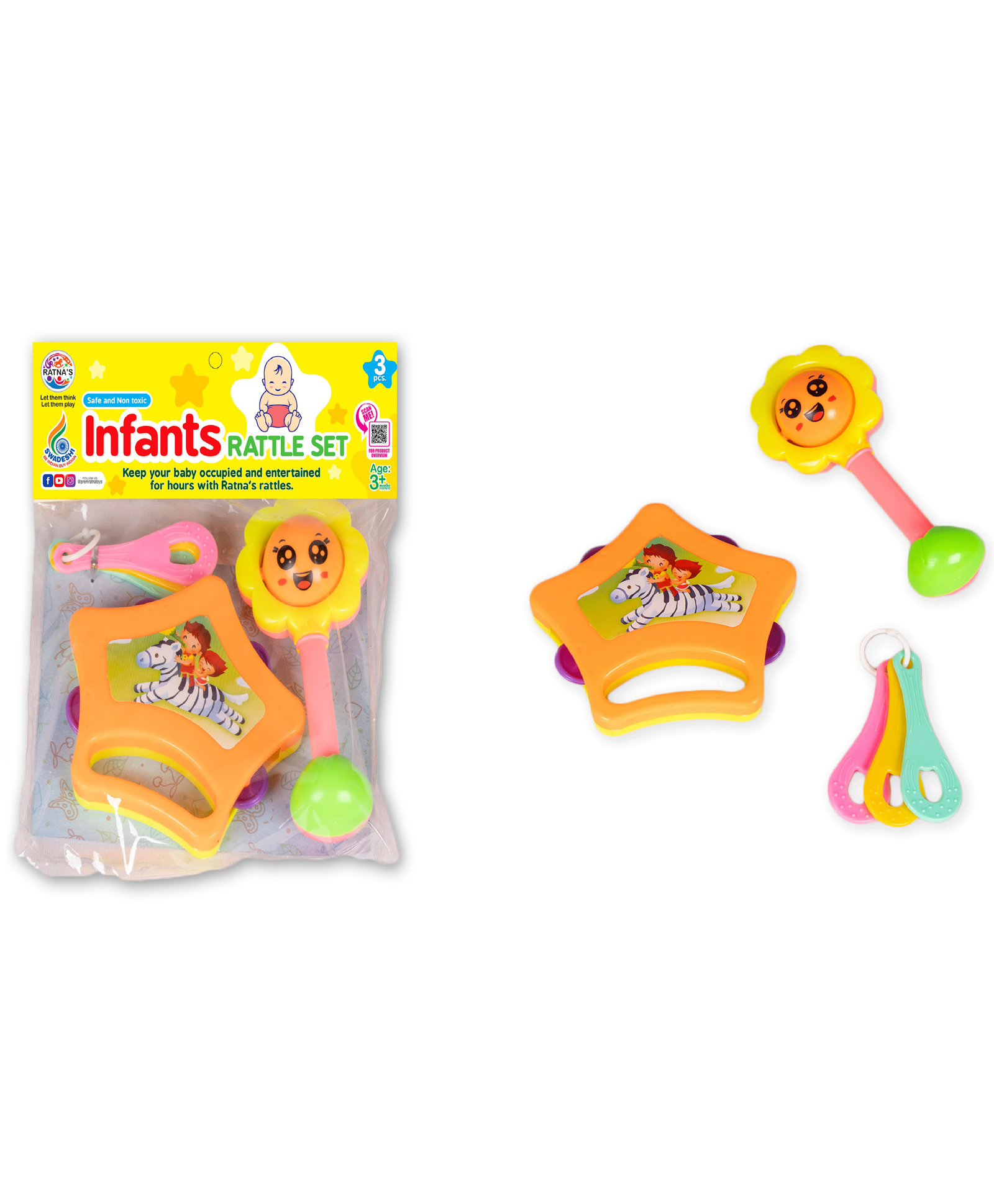 Ratnas Rattles Set Of 3 - Color & Shape May Vary-picture-32