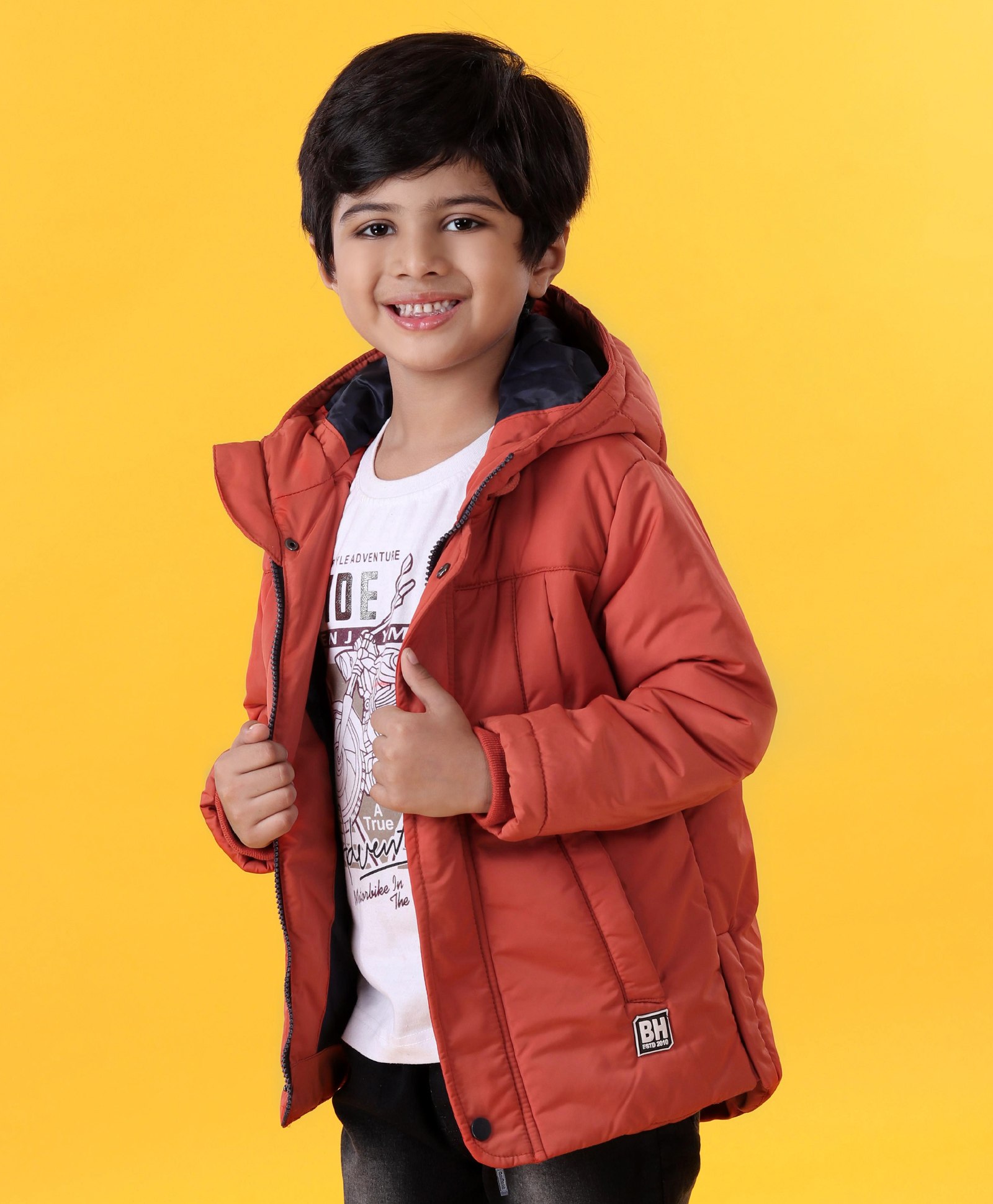 Babyhug Full Sleeves Hooded Padded Jacket - Red-image-4