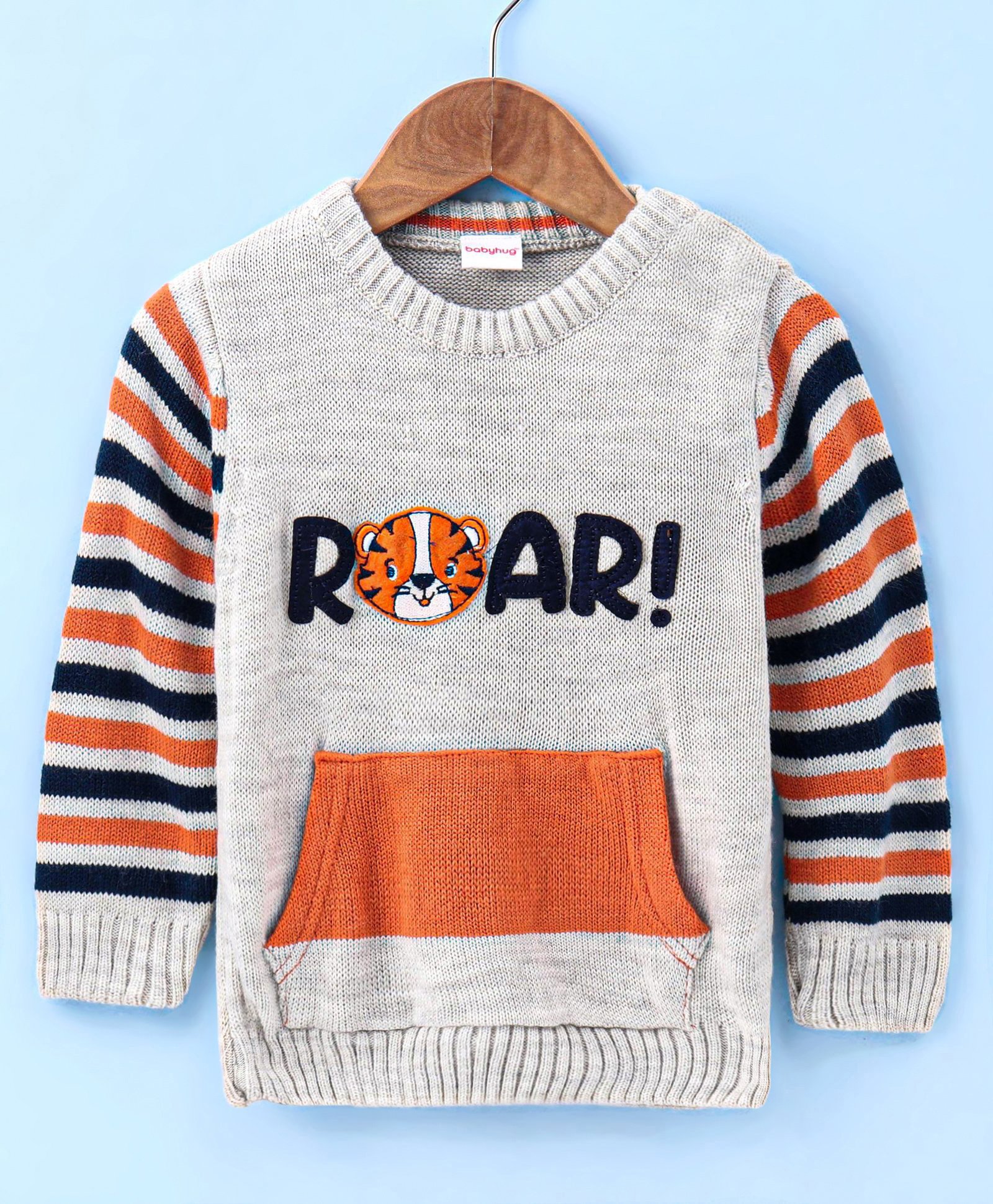 Babyhug Full Sleeves Pullover Sweater Text Print- Grey-image-33