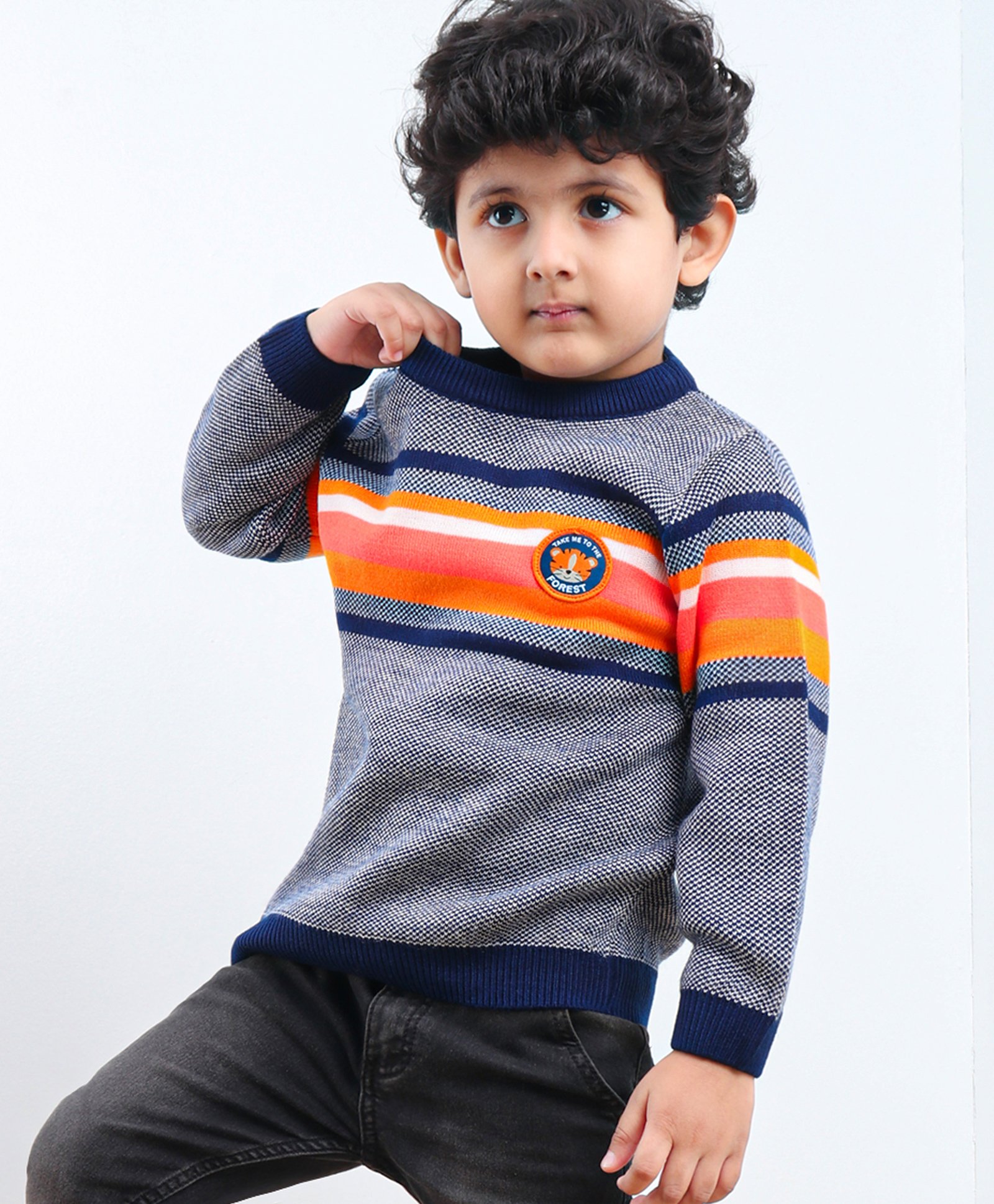 Babyhug Full Sleeves Color Block Sweater - Blue-image-16