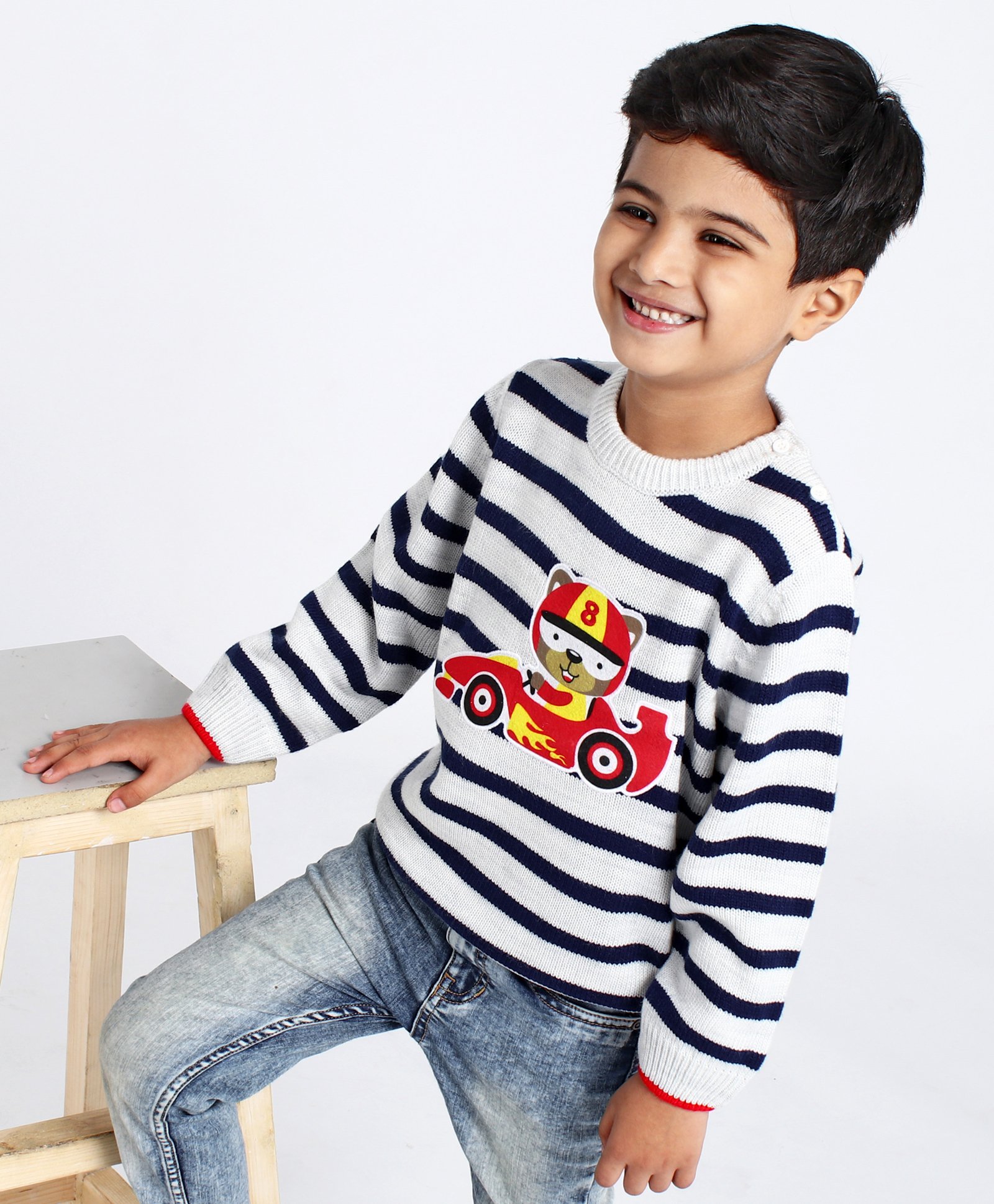 Babyhug Full Sleeves Pullover Sweater Stripes - White-image-37