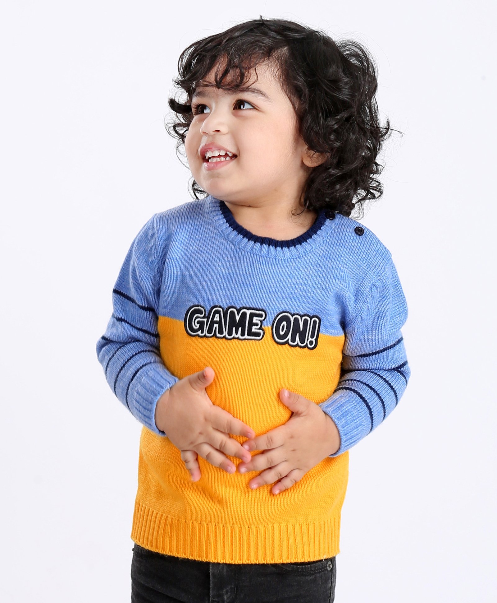 Babyhug Full Sleeves Color Block Sweater - Blue Yellow-image-17