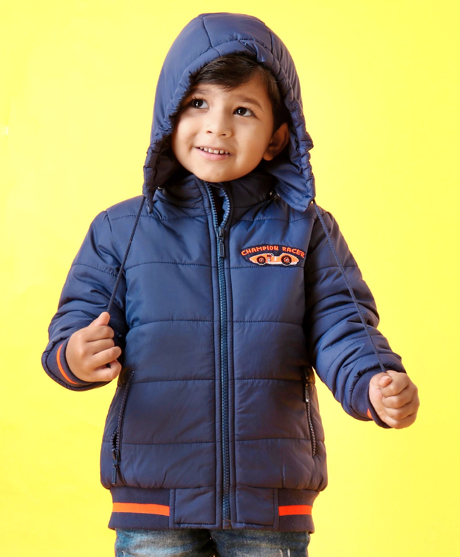Babyhug Full Sleeves Hooded Padded Jacket - Navy Blue-image-36