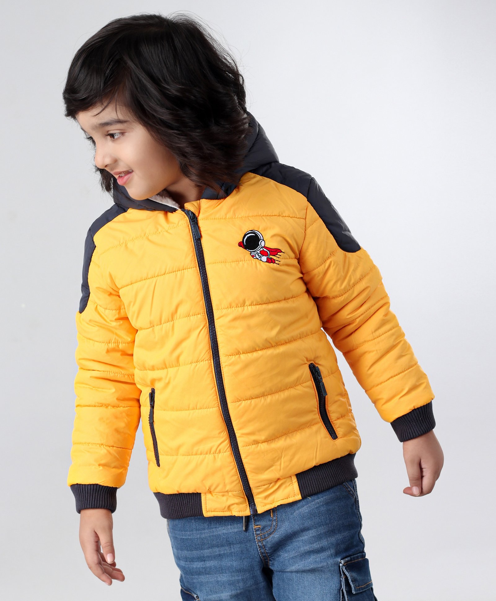 Babyhug Full Sleeves Hooded Jacket Superhero Patch  - Yellow-image-42